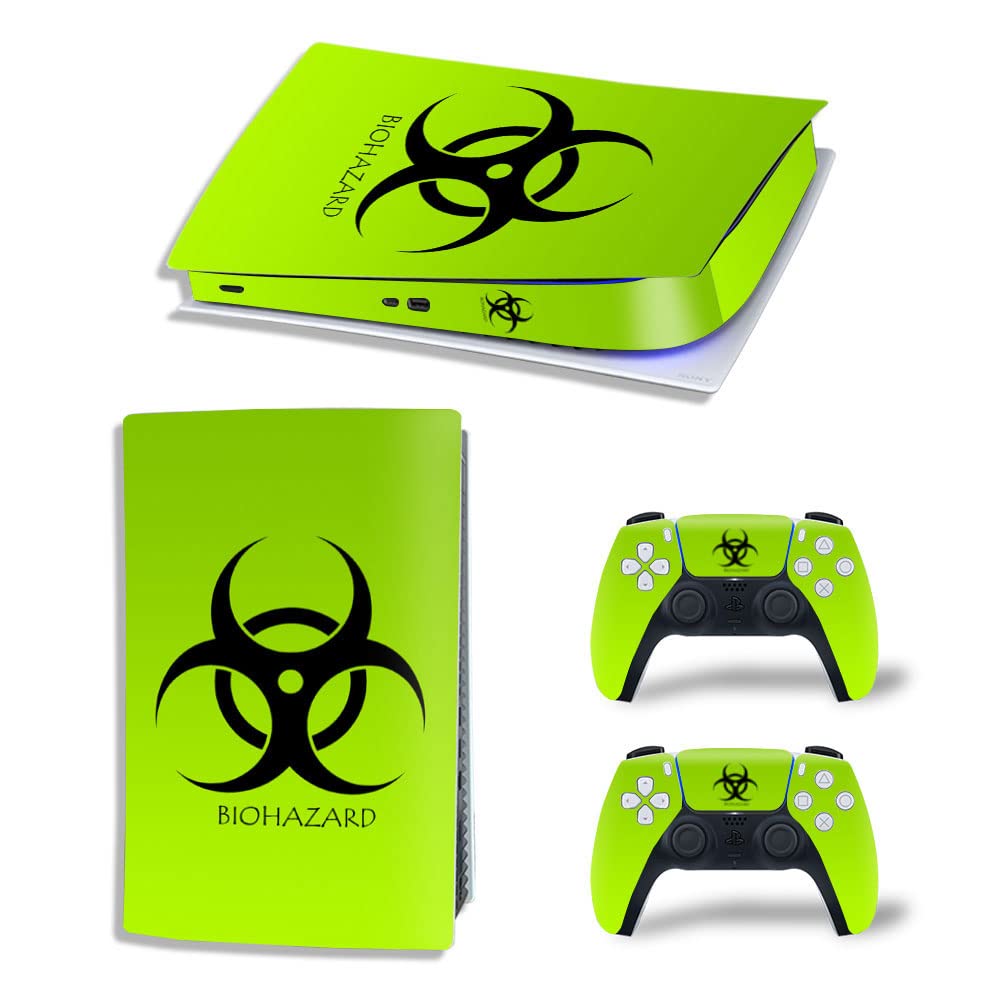 Premium Glossy Vinyl Decal Skin for PS5 Console & Controllers - Full Body Protective Wrap Cover Stickers (Biohazard Design, Compatible with PS5 Digital Edition) - Perfect for Gaming Setups & Themed Decorations