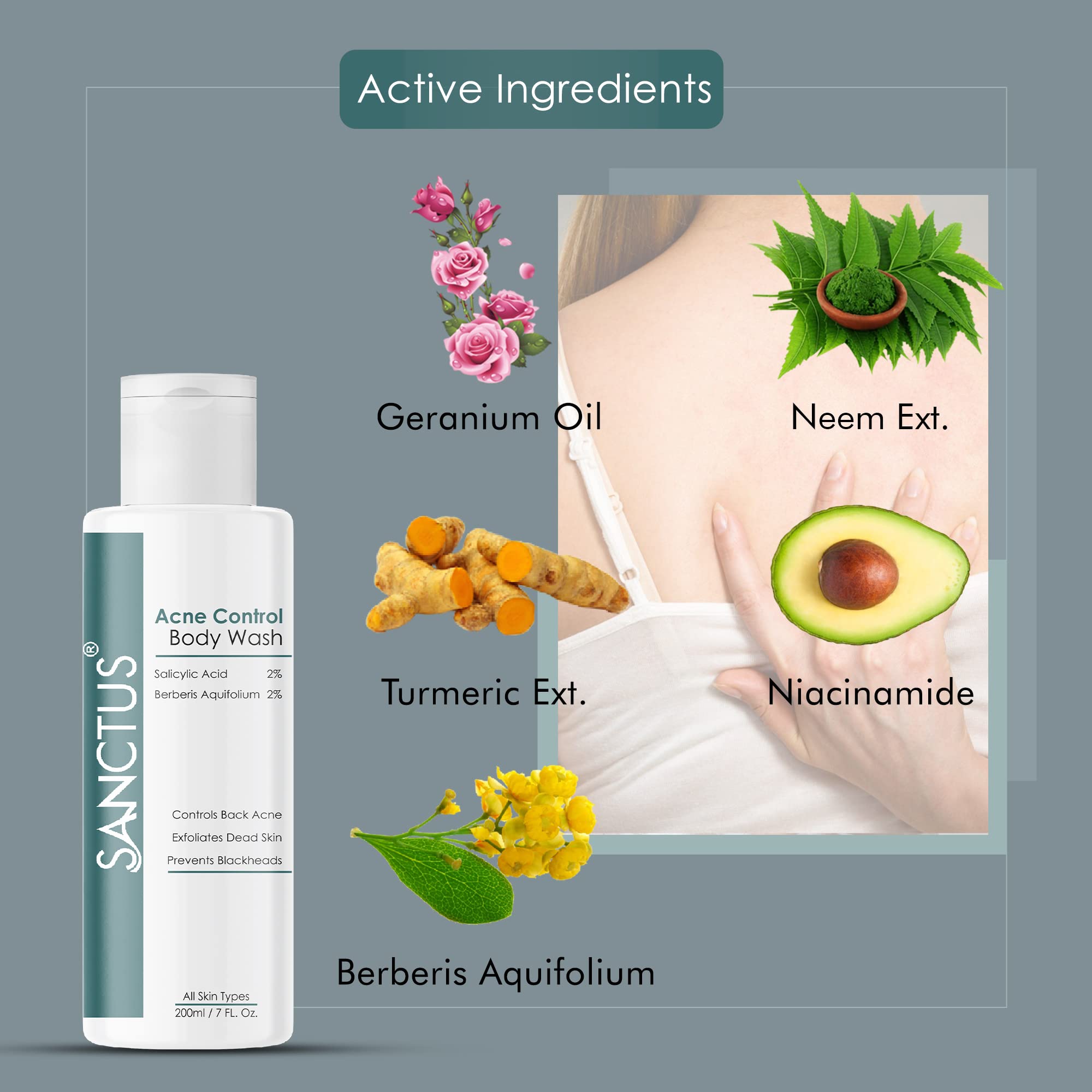 Acne Control Body Wash with 2% Salicylic Acid & 2% Berberis Aquifolium - Prevents Body Acne, Bumpy Skin & Deep Pore Cleansing - 200ml - Ideal for Shower & Post-Workout Skincare Routine