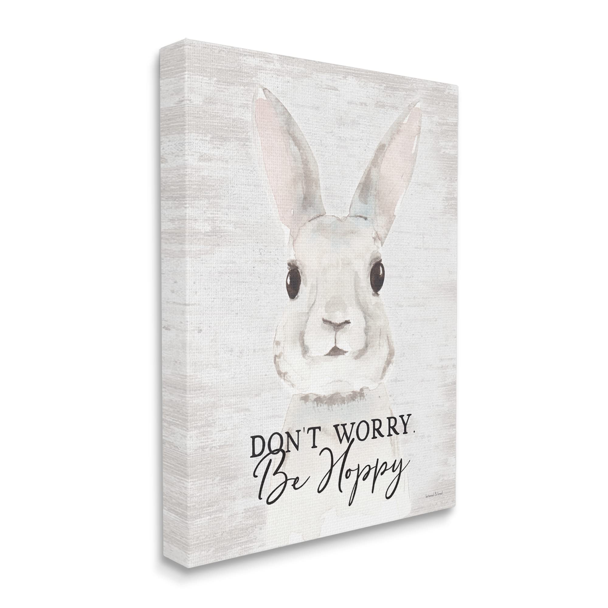 Stupell Industries 'Don't Worry Be Hoppy' Easter Bunny Rabbit Pun Wall Art - Funny Spring Decor for Living Room, Nursery & Office - Designed by Lettered and Lined
