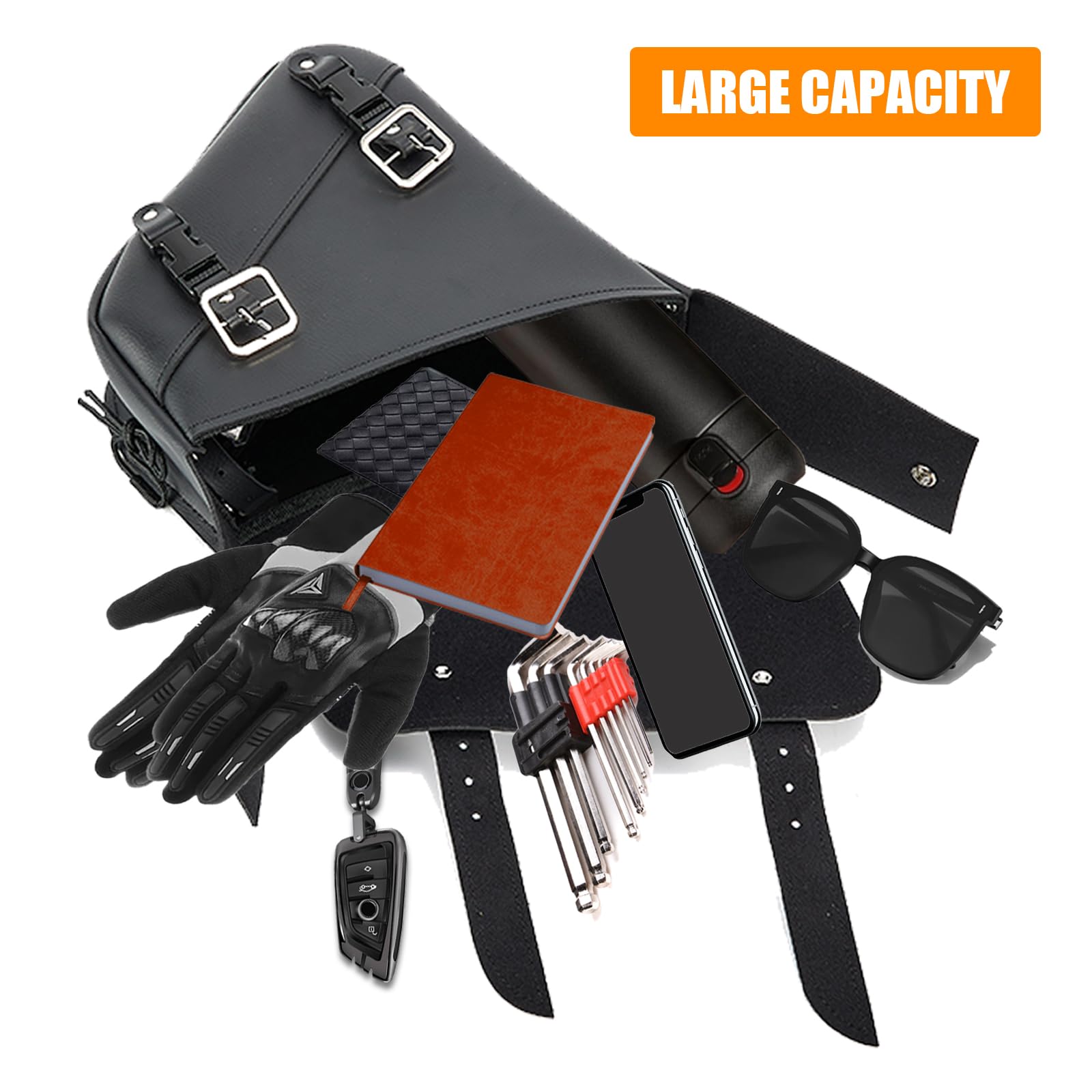 Waterproof Motorcycle Saddle Bags - Synthetic Leather Side Bag for Softails & Sportsters (10