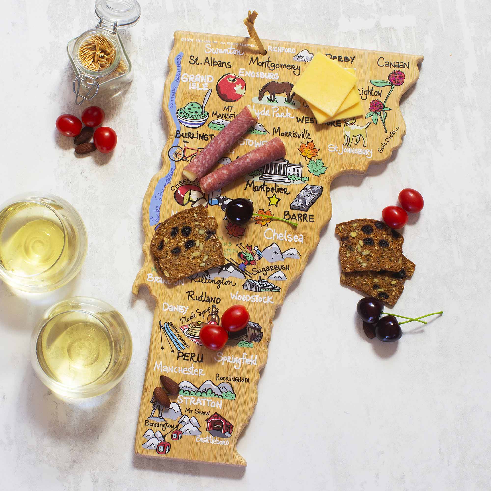 Premium Vermont Maple Wood Cutting Board with Handcrafted Fish Kiss™ Artwork - Durable Kitchen Essential for Chopping, Serving & Home Decor
