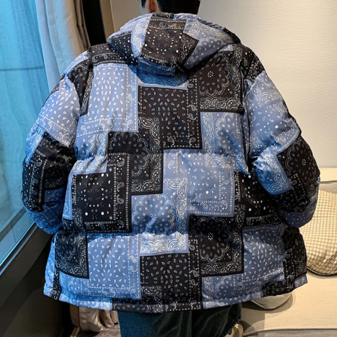 HZCX FASHION Men's Quilted Puffer Jacket with Hood - Winter Warm Printed Bubble Coat for Outdoor Activities, Snow Sports & Casual Wear