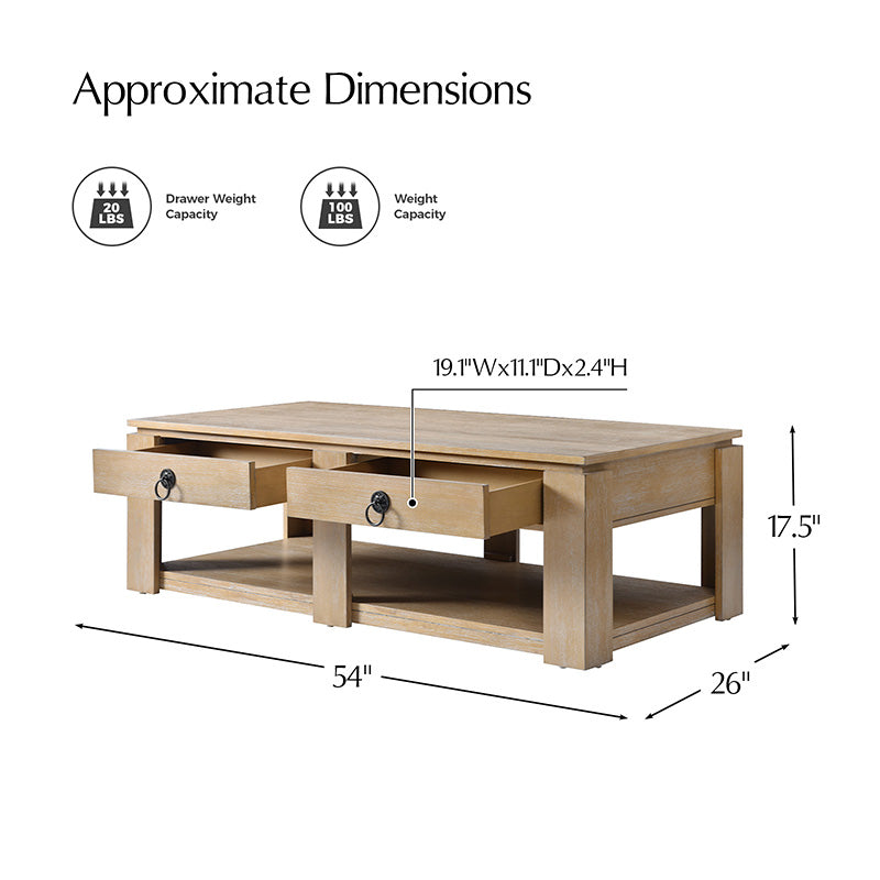 Modern Farmhouse Coffee Table with Solid Wood Legs - Rustic Chic Living Room Centerpiece for Home Decor & Cozy Gatherings