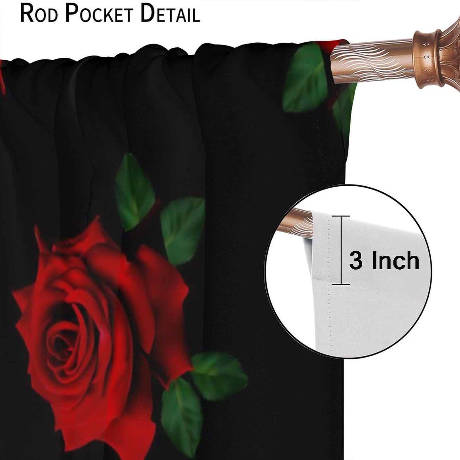 Romantic Red Rose Print Curtains - Burgundy & Black Floral Drapes for Valentine's Day, Women's & Girls' Room Decor - 2 Panels (42x45 Inch) - Perfect for Bedroom Windows, Living Room Decor & Romantic Home Ambiance