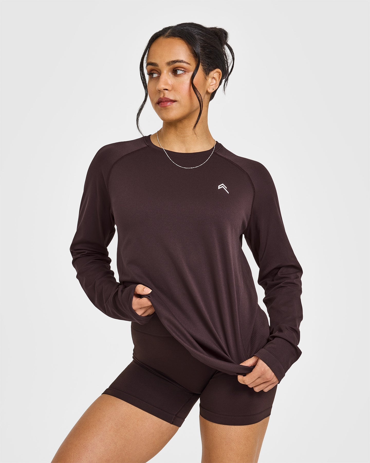 Seamless Loose Long Sleeve Top for Women - Comfortable Stretchy Casual Shirt in Plum Brown | Perfect for Yoga, Lounge & Everyday Wear