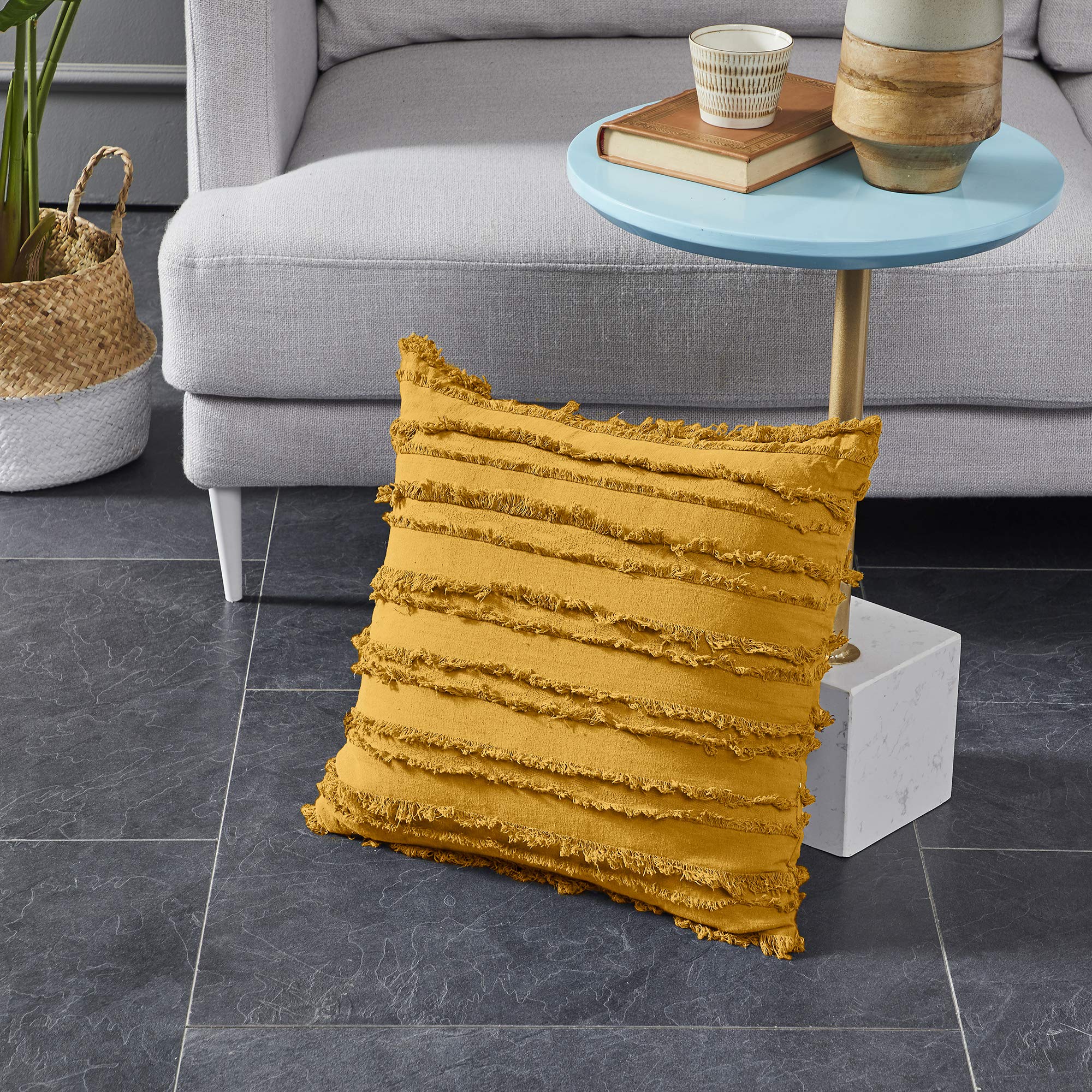 Longhui Yellow Throw Pillow Cover Set of 2 - 16x16 Inch Decorative Lattice Pattern Sham Pillowcase for Sofa, Couch & Bed - Soft & Stylish Home Decor for Living Room, Bedroom & Dorm