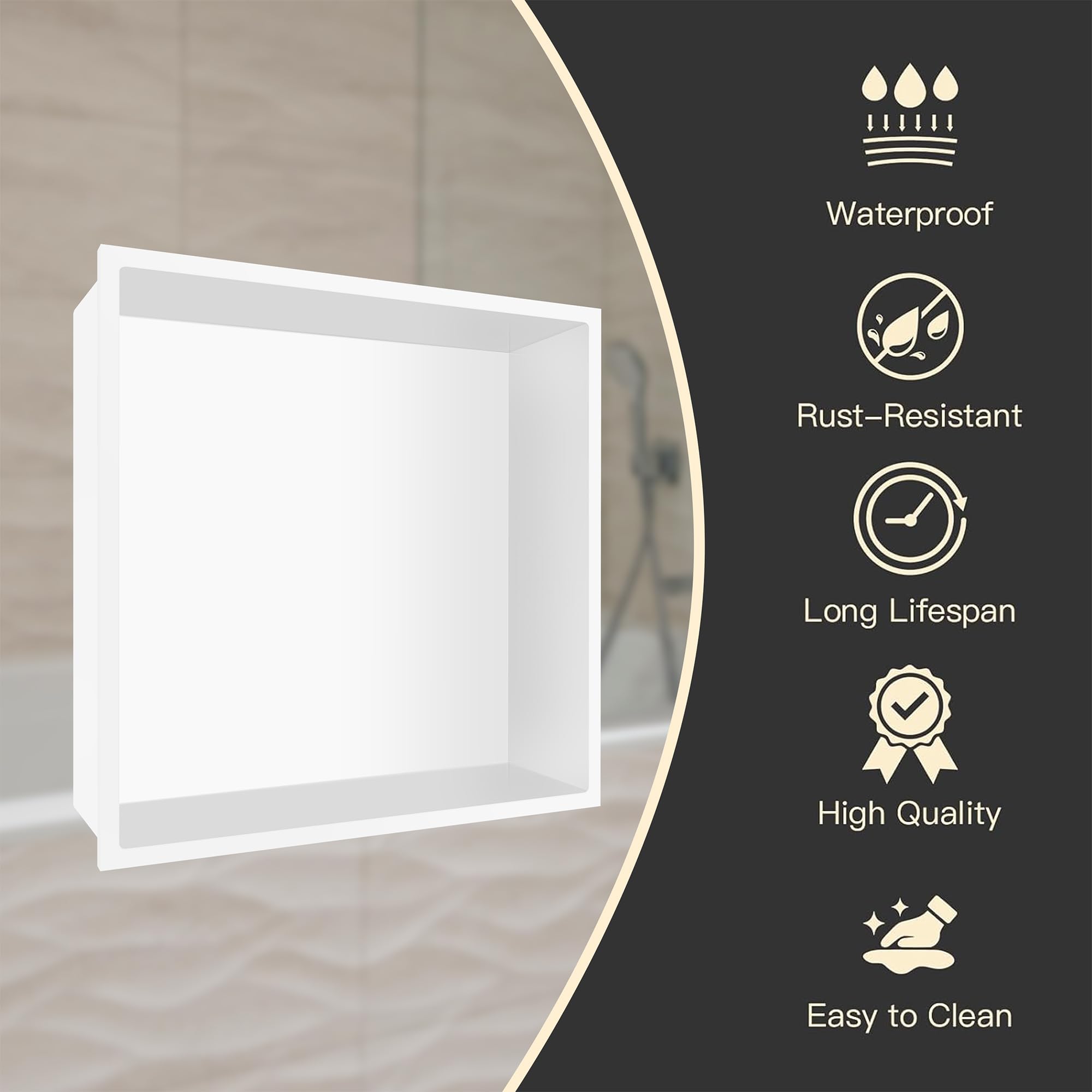 12x12 White Shower Niche Insert - No Tile Needed, Recessed Bathroom Wall Storage for Shower & Bath - Easy Over Mount Installation | Perfect for Modern Bathroom Renovations & Space-Saving Solutions