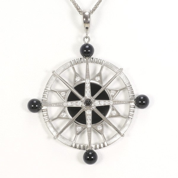 18K White Gold Onyx Diamond Pendant Necklace - 0.33ct Diamond, 13.3g, 40cm Chain - Elegant Jewelry Gift for Women, Perfect for Weddings, Anniversaries & Special Occasions
