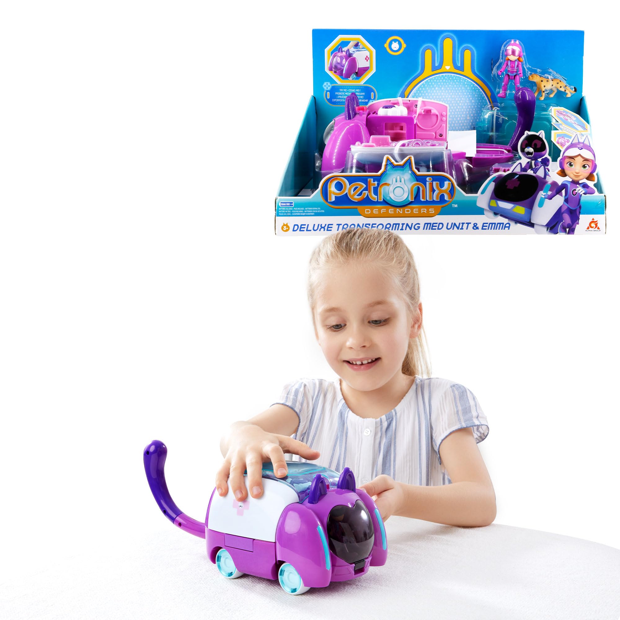 Petronix Defenders Deluxe Transforming Med Unit & Emma - Cat to Hospital Playset with 3