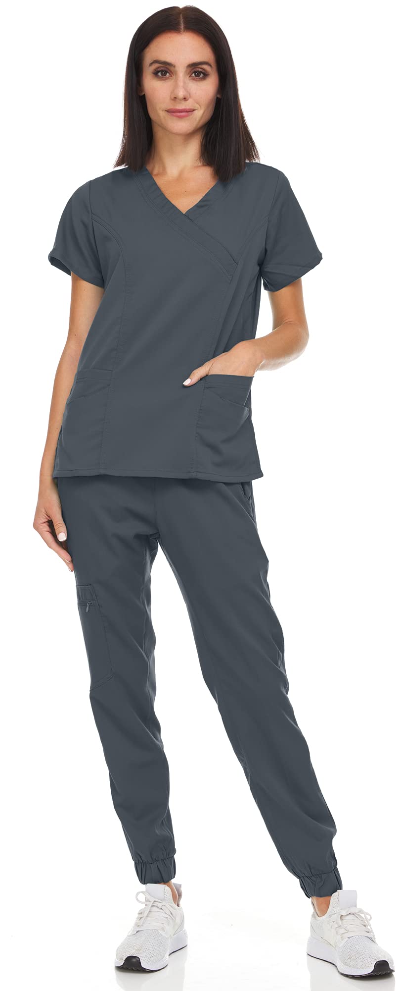 MediChic Women's Stretch V-Neck Jogger Scrubs Set - Comfortable Medical Uniform for Nurses & Healthcare Workers (12+ Colors) | Perfect for Hospital Shifts, Clinics & Healthcare Professionals