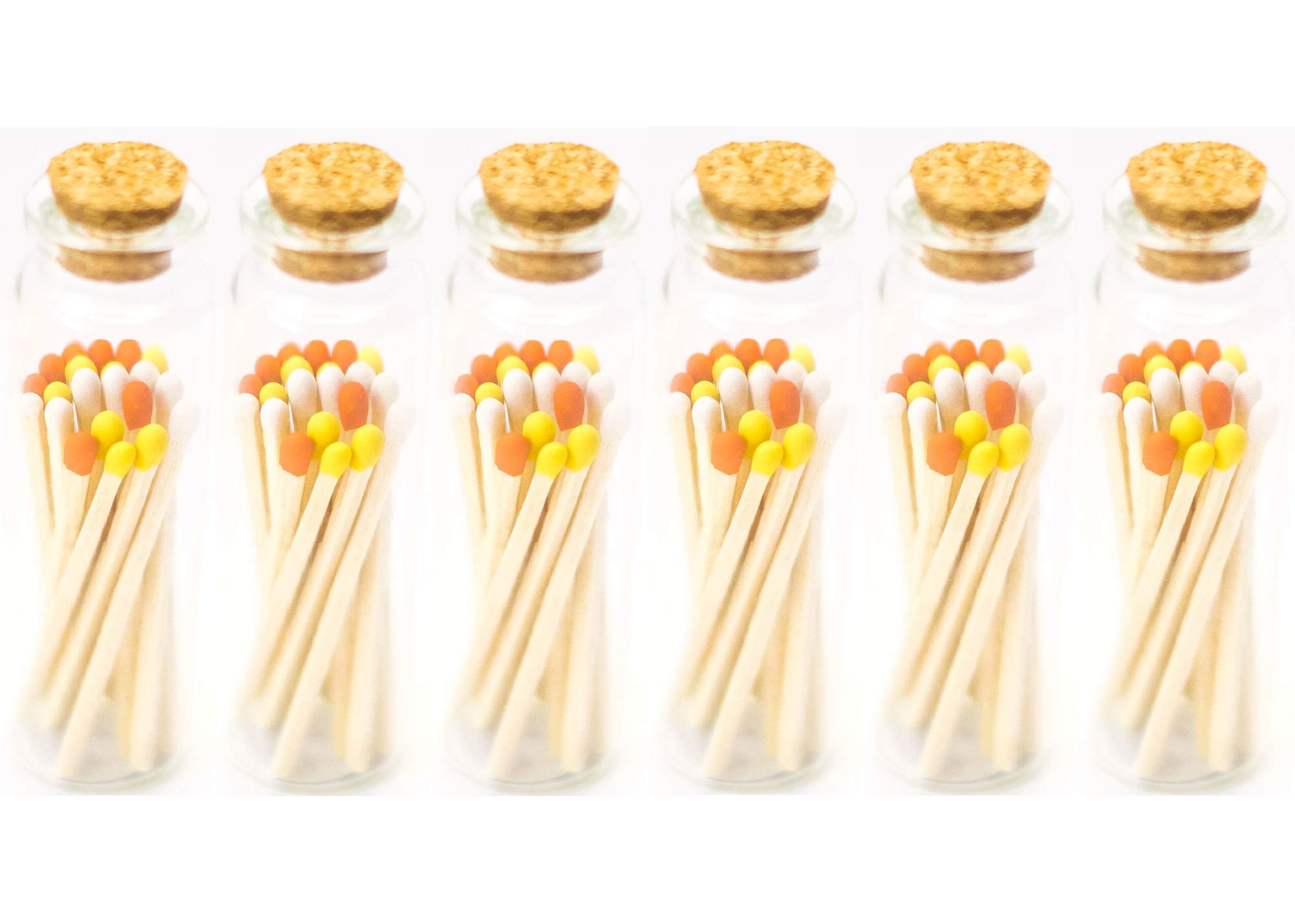 Decorative Matches in a Bottle with Striker - Colorful Birch Wood Matches for Home Decor, Candles & Gifts (6 Pack, 120 Matches, Candy Corn Tip) - Perfect for Weddings, Parties & Fireplace Lighting