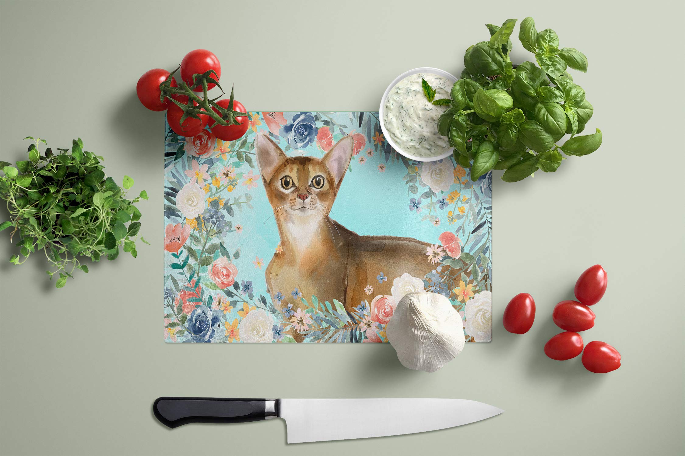 Abyssinian Spring Flowers Tempered Glass Cutting Board - Large Decorative Kitchen Chopping & Serving Board (15x11 Inch) | Perfect for Food Prep, Charcuterie Displays & Home Decor