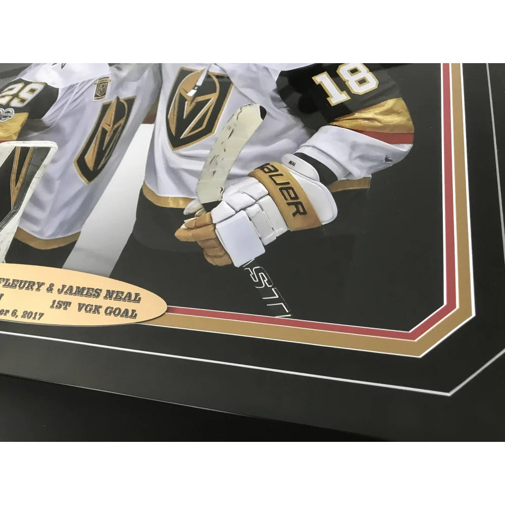 Marc Andre Fleury & James Neal Dual Signed Vegas Golden Knights Framed 16x20 Photo with COA - Perfect for Hockey Fans, Sports Memorabilia Collectors, and Man Cave Decor