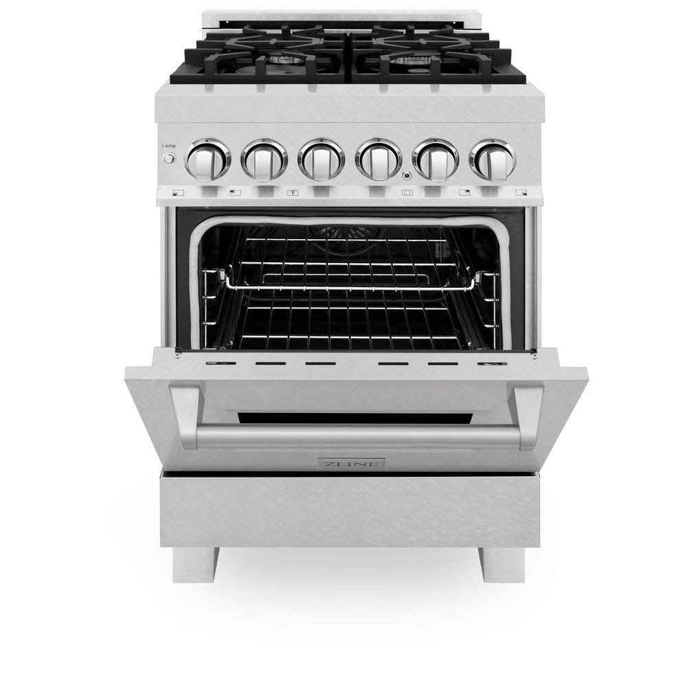 ZLINE 24 Inch 2.8 Cu. Ft. Dual Fuel Range with 4 Burner Gas Cooktop & Electric Convection Oven - Satin Stainless Steel (RAS SN 24) | Perfect for Modern Kitchens, Home Chefs & Professional Cooking