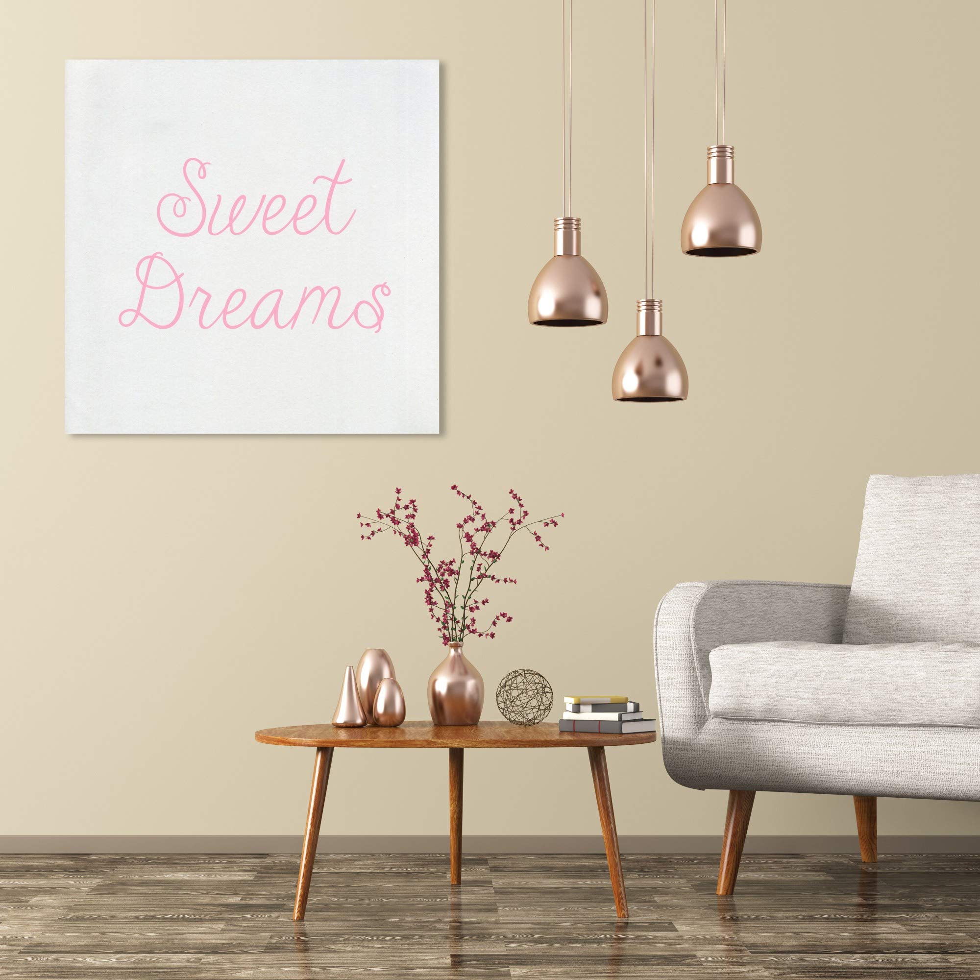 Oliver Gal Artist Co. 'Sweet Dreams' Pink & White Typography Wall Art Canvas Print - 30x30 Inch Inspirational Quote Decor for Kids Bedroom, Nursery & Playroom - Perfect Gift for Baby Showers & Children's Rooms