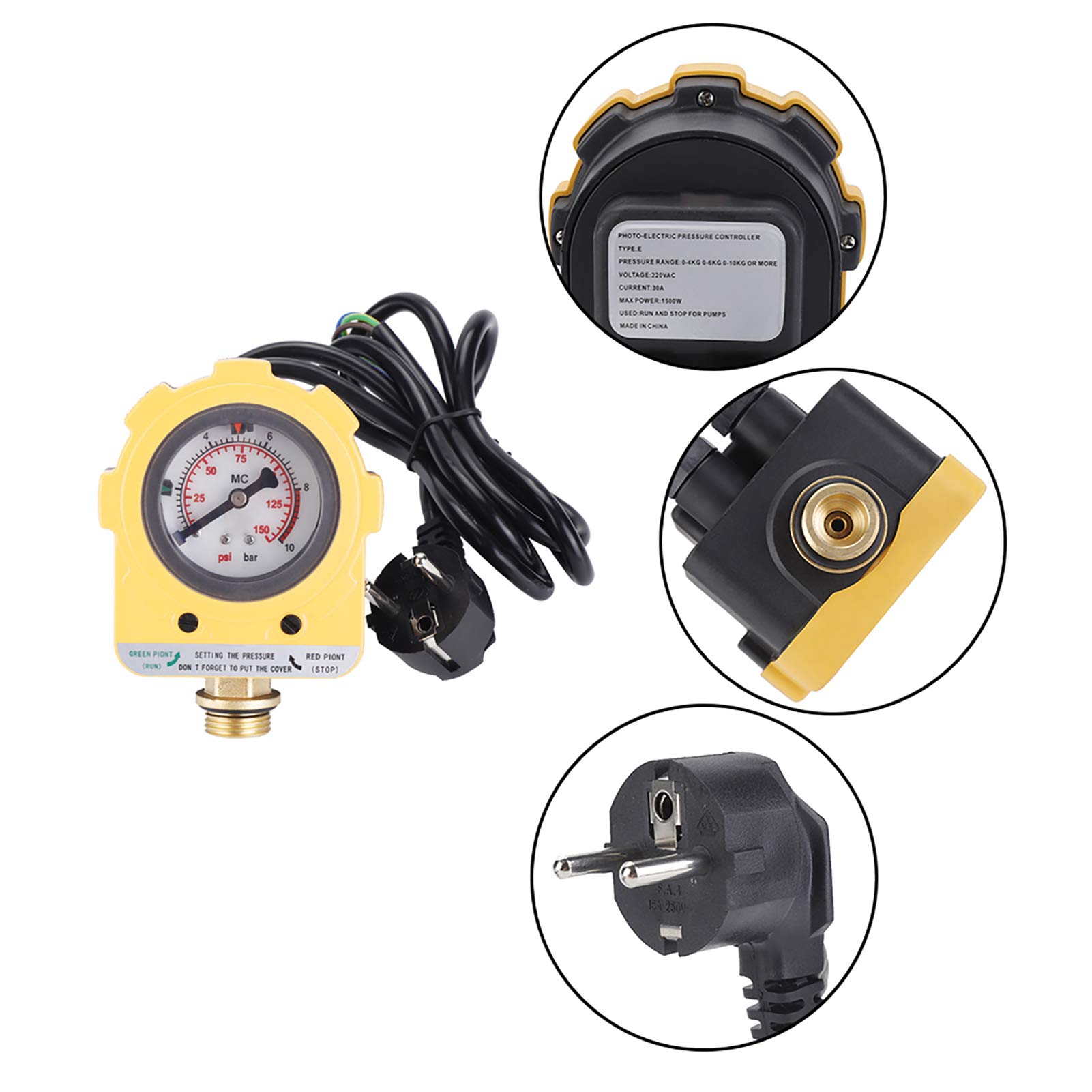 220V 10Bar Automatic Water Pump Pressure Switch Controller - Submersible Pump, Self-Priming Pump & Jet Pump Pressure Control - Ideal for Home Water Systems, Irrigation & Industrial Applications