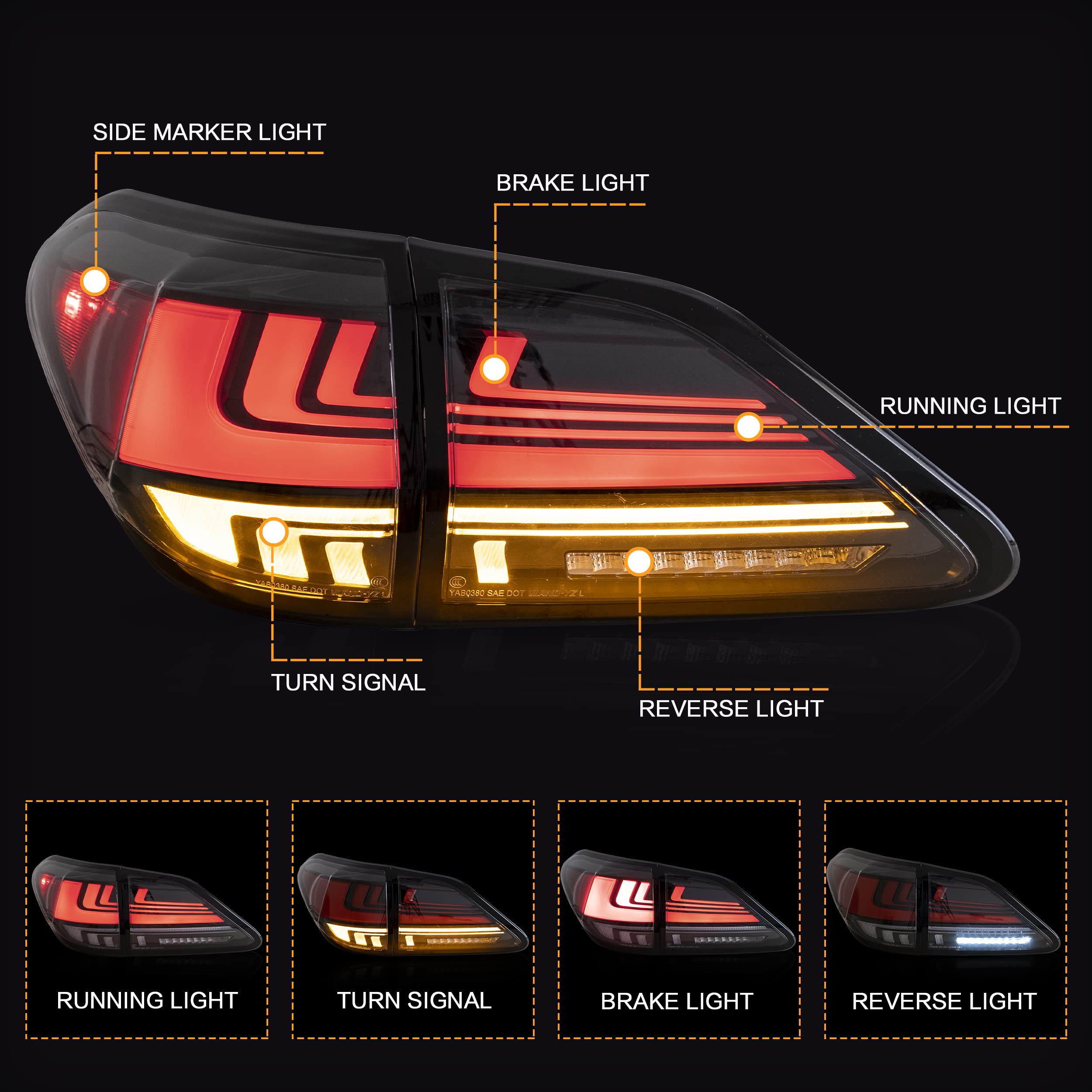 VLAND LED Tail Lights Assembly for Lexus RX 2009-2014 - Dynamic Start-up Animation DRL, Sequential Turn Signals, Red Lens with Fog Lights - Perfect for Car Customization & Night Driving Safety