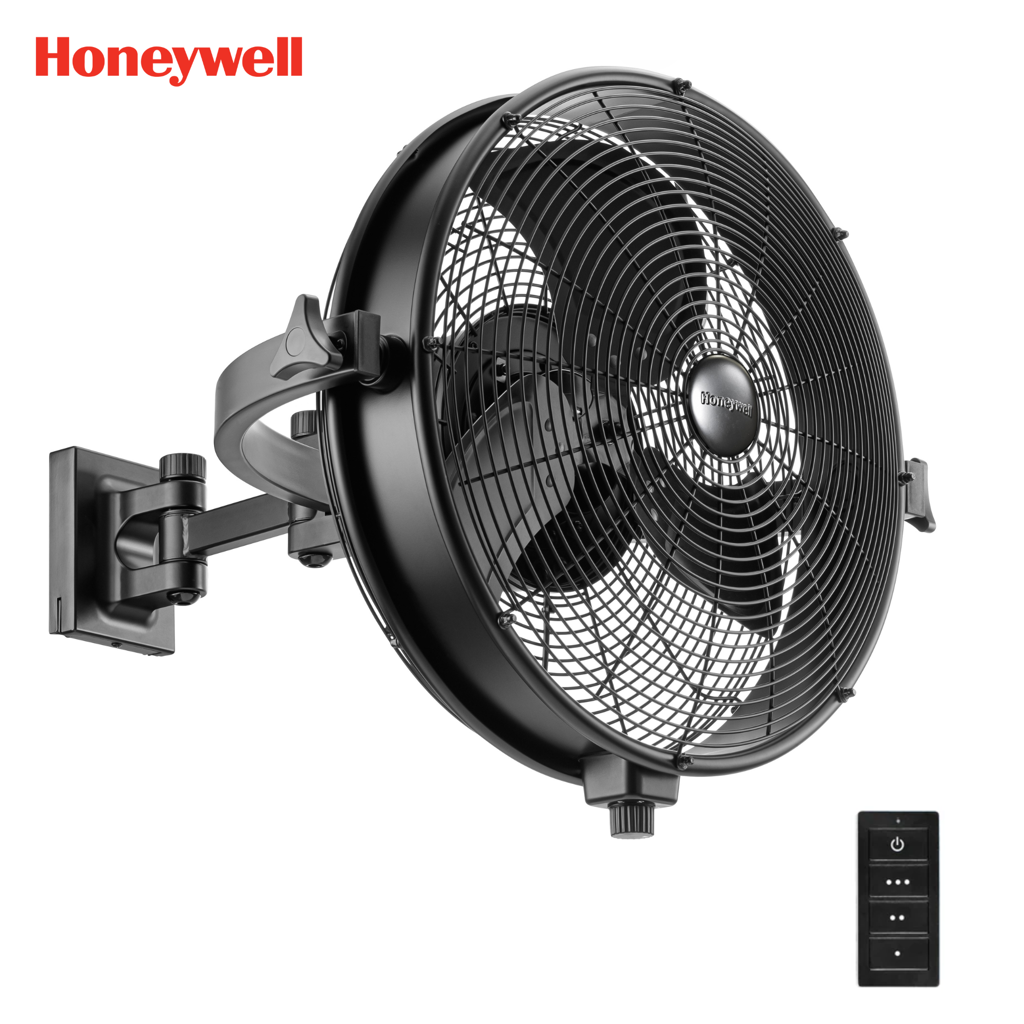 Honeywell 53031-98 Wet Rated Outdoor Patio Ceiling Fan with Remote Control - Black Wall Mounted Fan for Covered Porch, Gazebo, and Sunroom