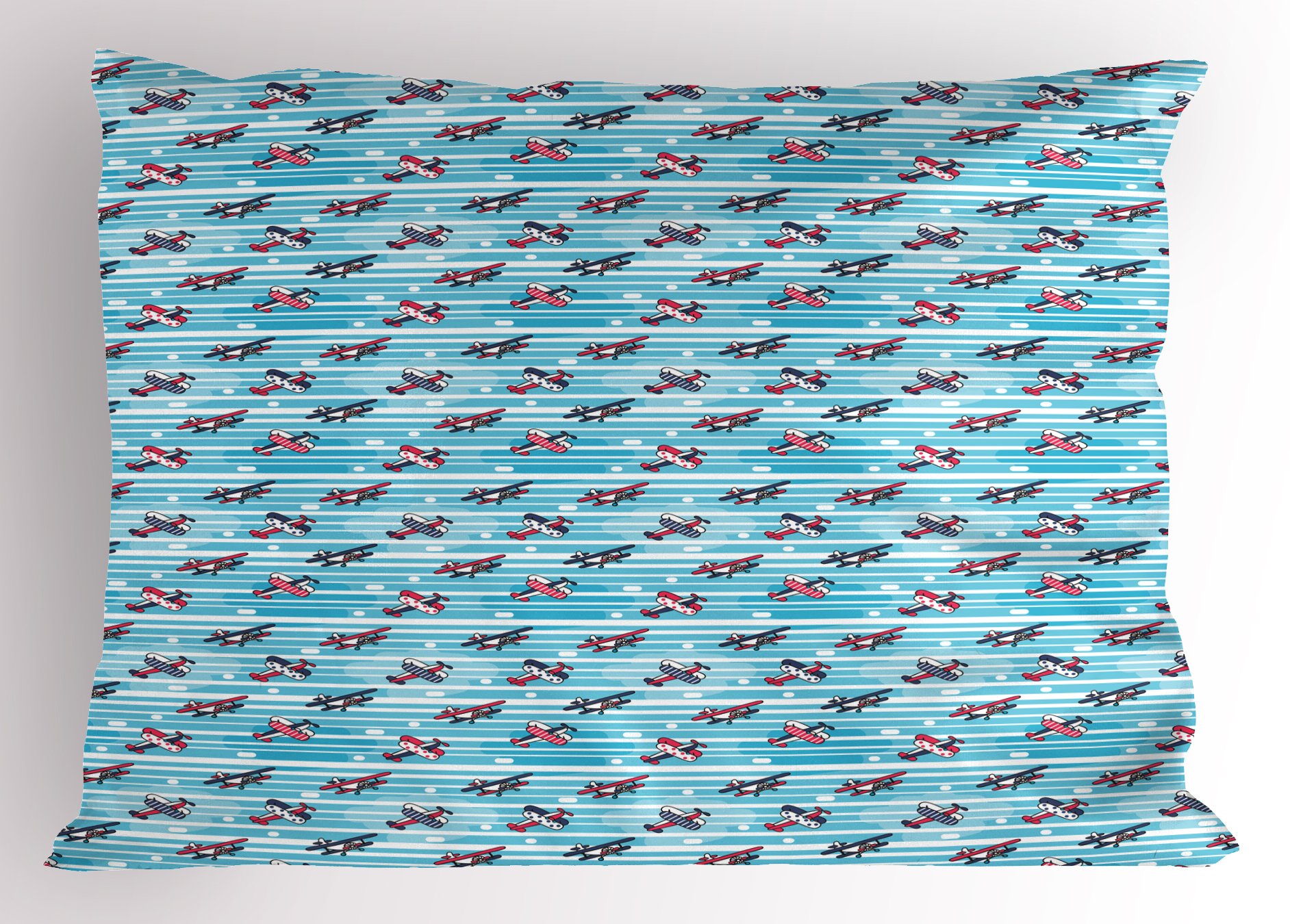 Ambesonne Vintage Airplane Pillow Sham - Retro Colorful Propeller Planes on Striped Dotted Backdrop, Decorative Standard King Size Printed Pillowcase (36