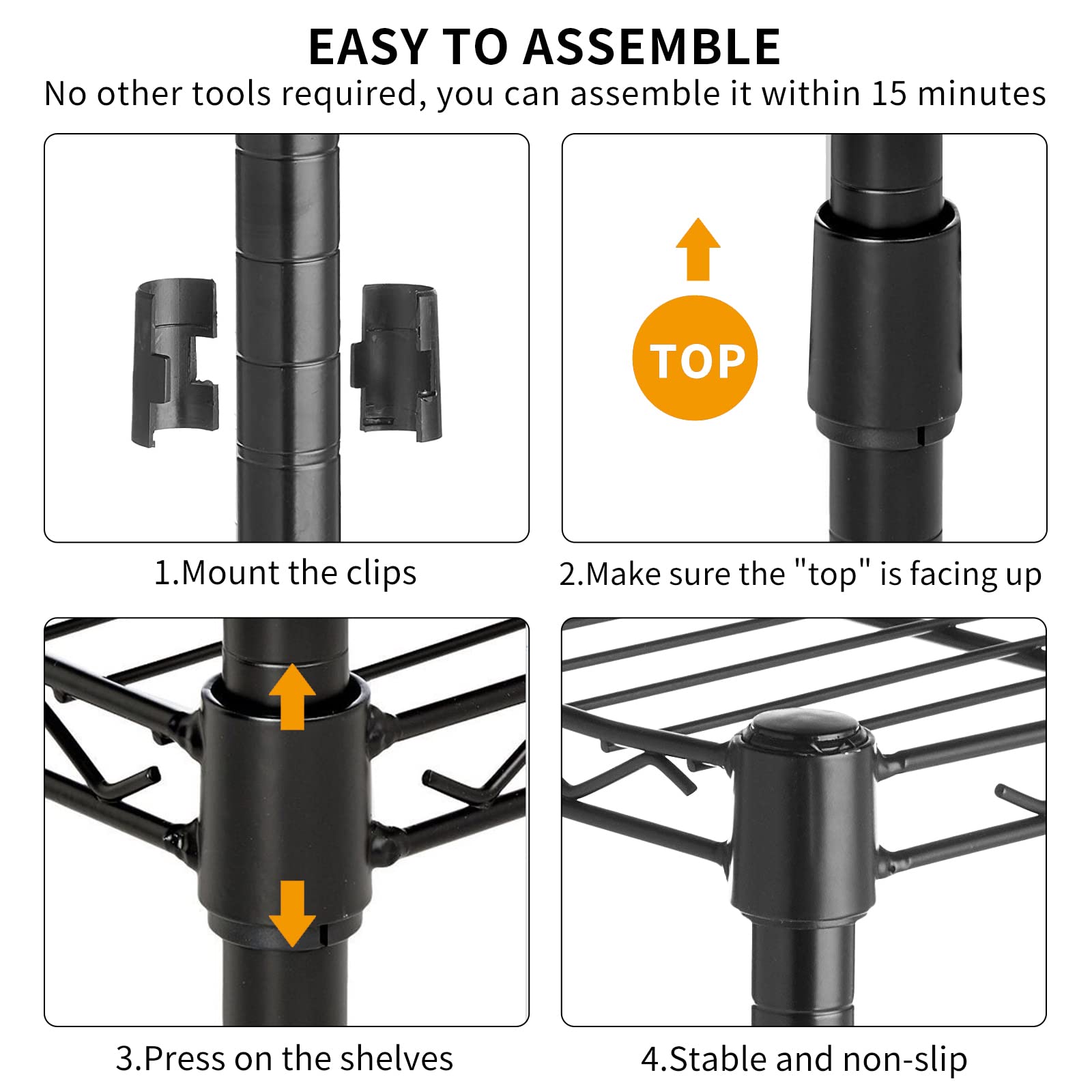 3-Tier Adjustable Wire Metal Shelving Unit with Leveling Feet - Heavy Duty Storage Rack (450lbs Capacity) - 13