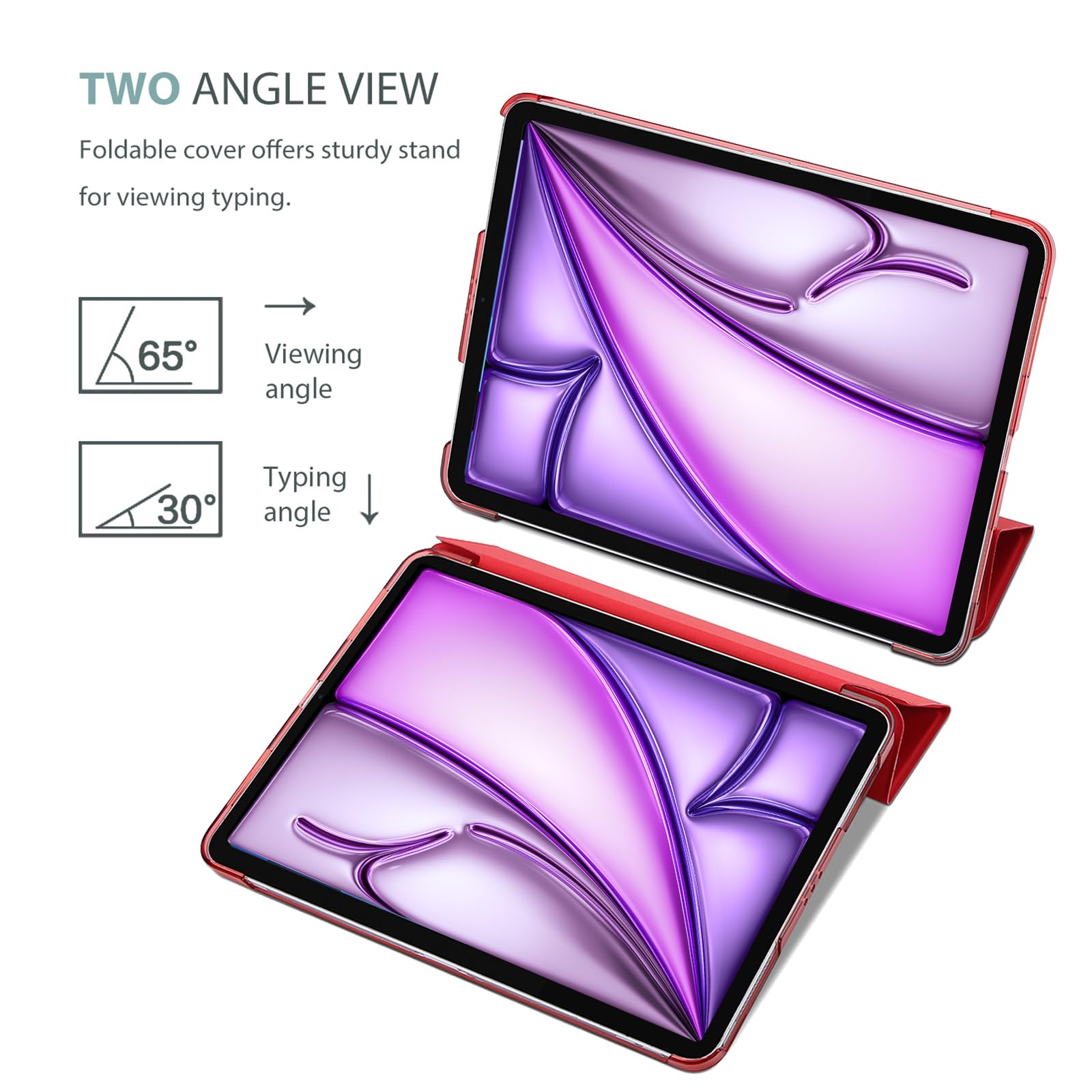 ProCase iPad Air 11-inch M3/M2 & 10.9-inch 5th/4th Gen Smart Protective Case (2020-2025) - Shockproof Cover with Auto Sleep/Wake for iPad Air 5/4 - Perfect for Work, Travel & School - Red