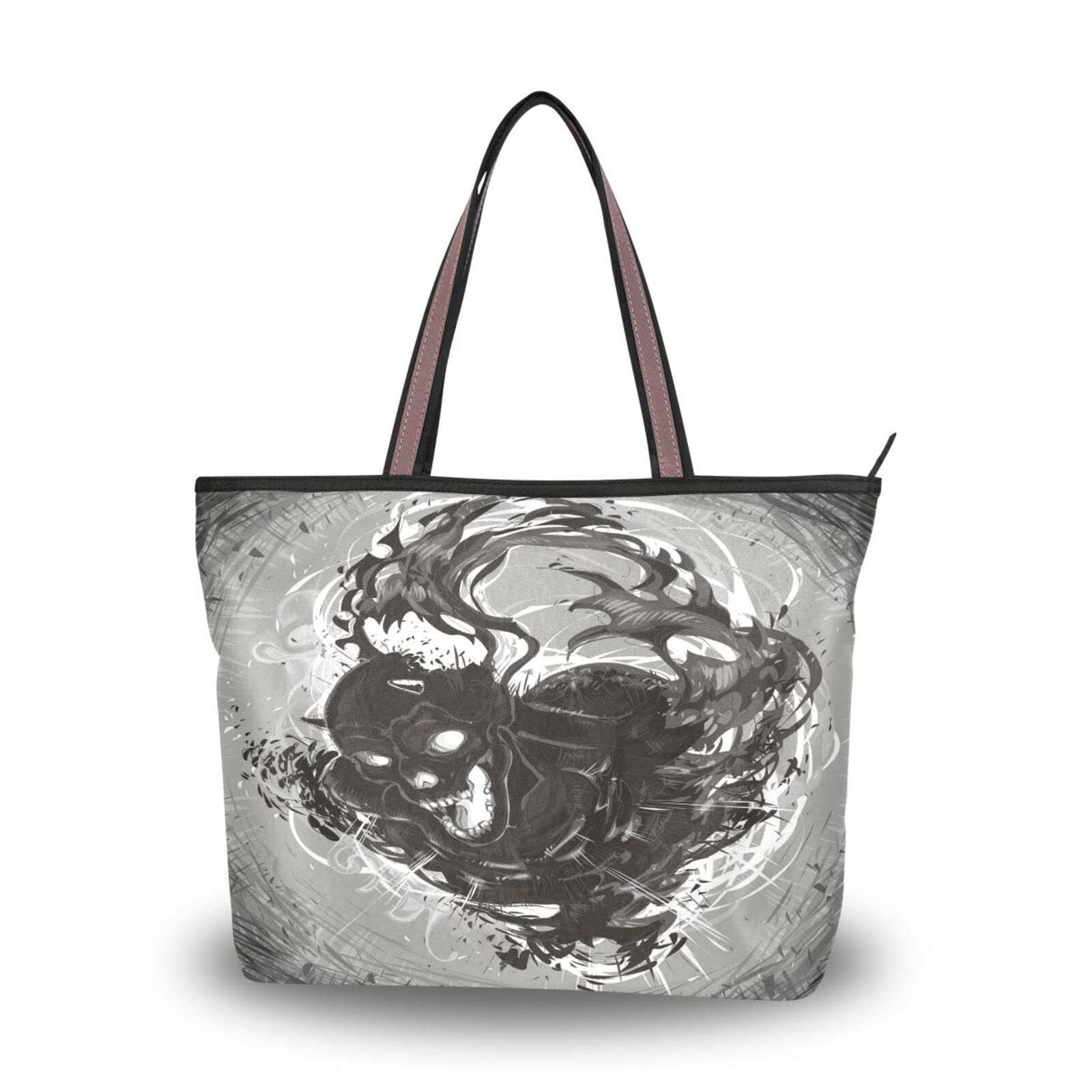 Stylish Black Demon Tote Bag for Women - Large Reusable Shoulder Bag, Fashionable Handbag for Beach, Travel & Daily Use | Perfect for Shopping, Work & Weekend Outings