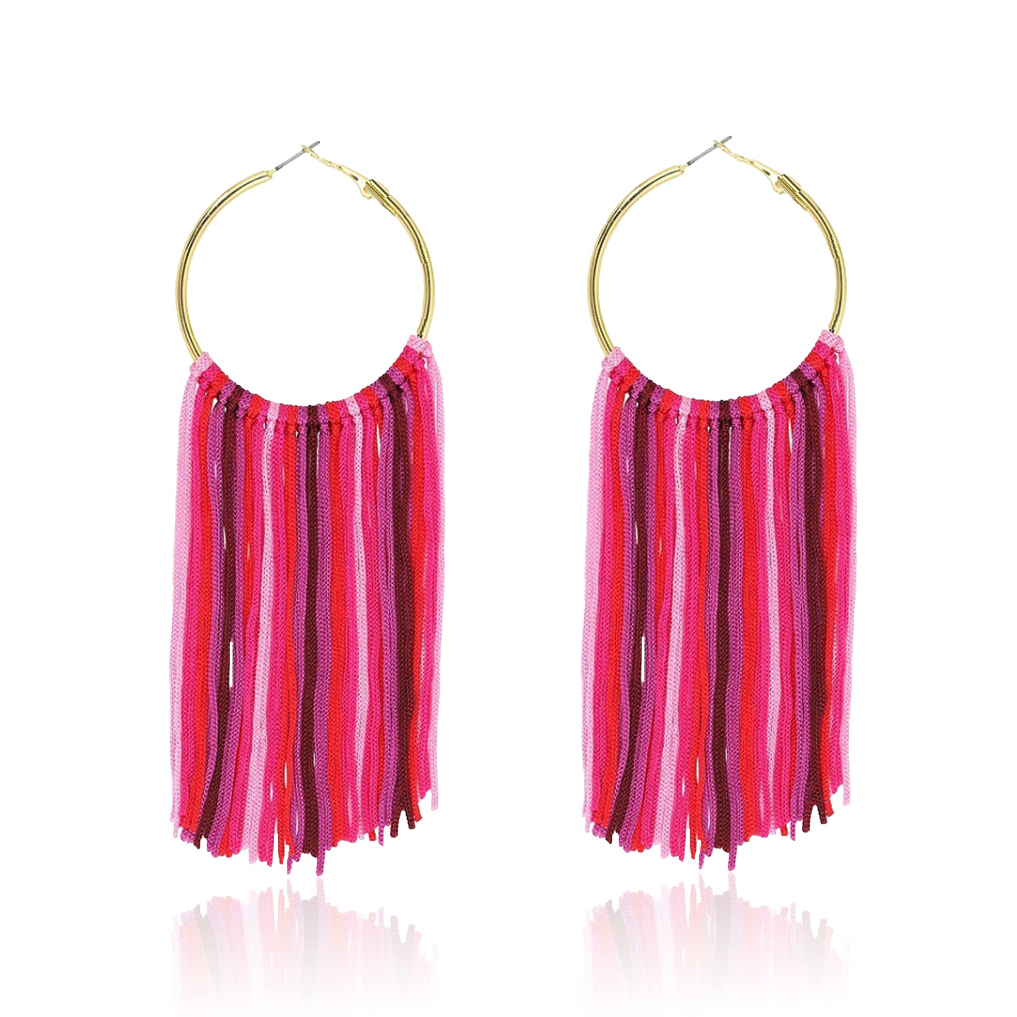 Boho Lightweight Long Round Hoop Statement Earrings with Tassels & Fringe Dangle - Trendy Women's Jewelry for Parties, Weddings & Everyday Wear