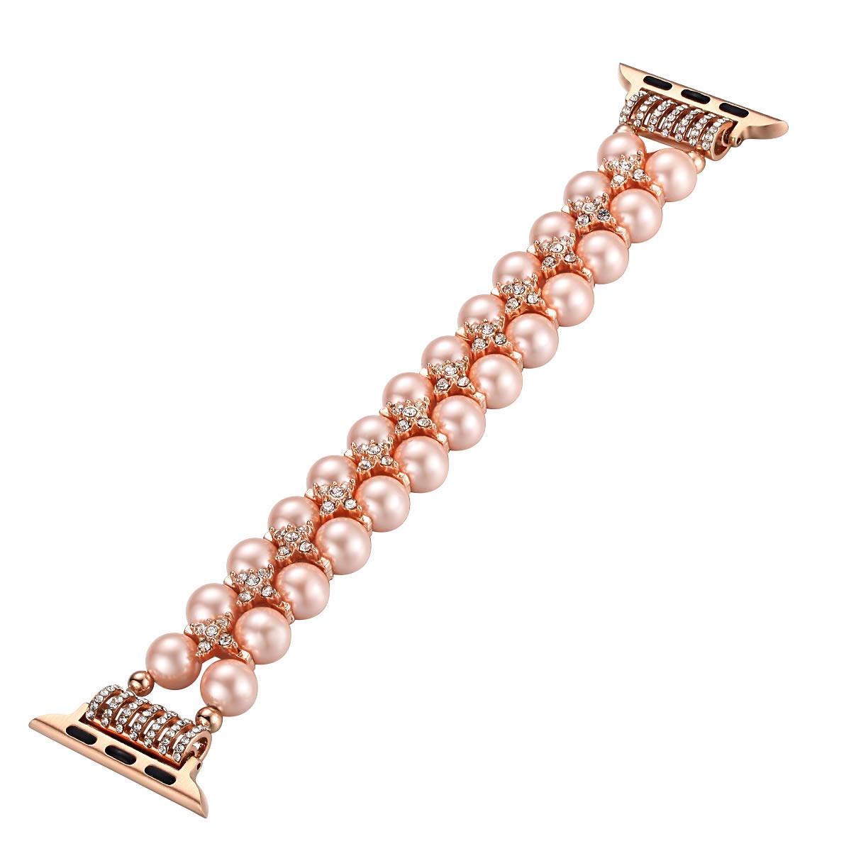 FastGo Pearl Beaded Stretch Bracelet for Apple Watch Series 9/8/SE/7/6/5/4/3/2/1 (38mm/40mm/41mm) - Rose Gold Elastic Jewelry Band for Women | Perfect for Work, Parties & Everyday Fashion Accessory