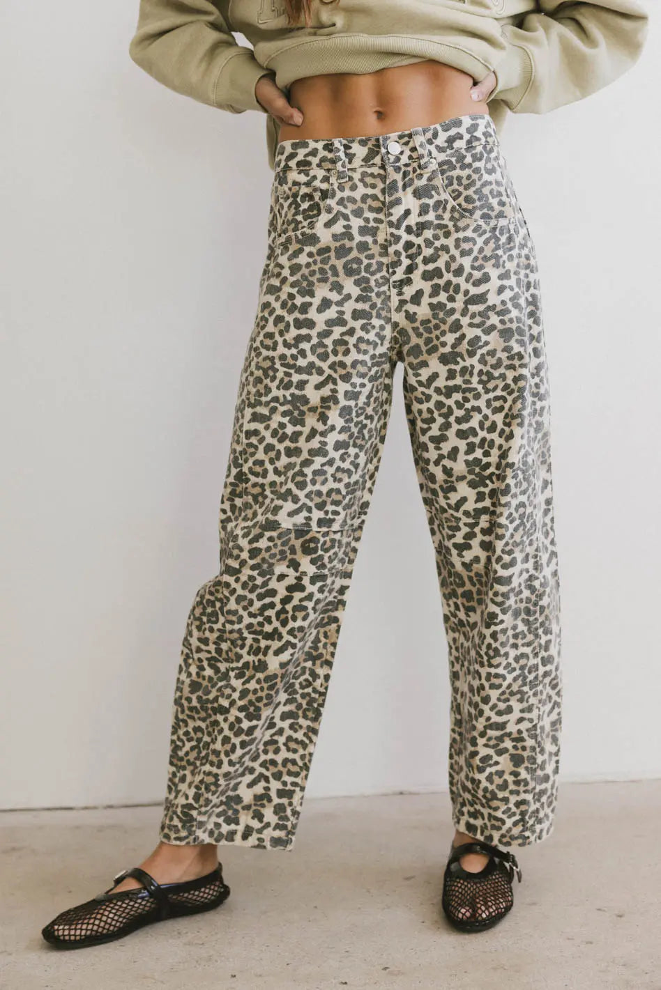 Lisette High Waist Barrel Jeans in Leopard Print - Women's Vintage Style Stretch Denim Pants for Casual Outfits & Night Out