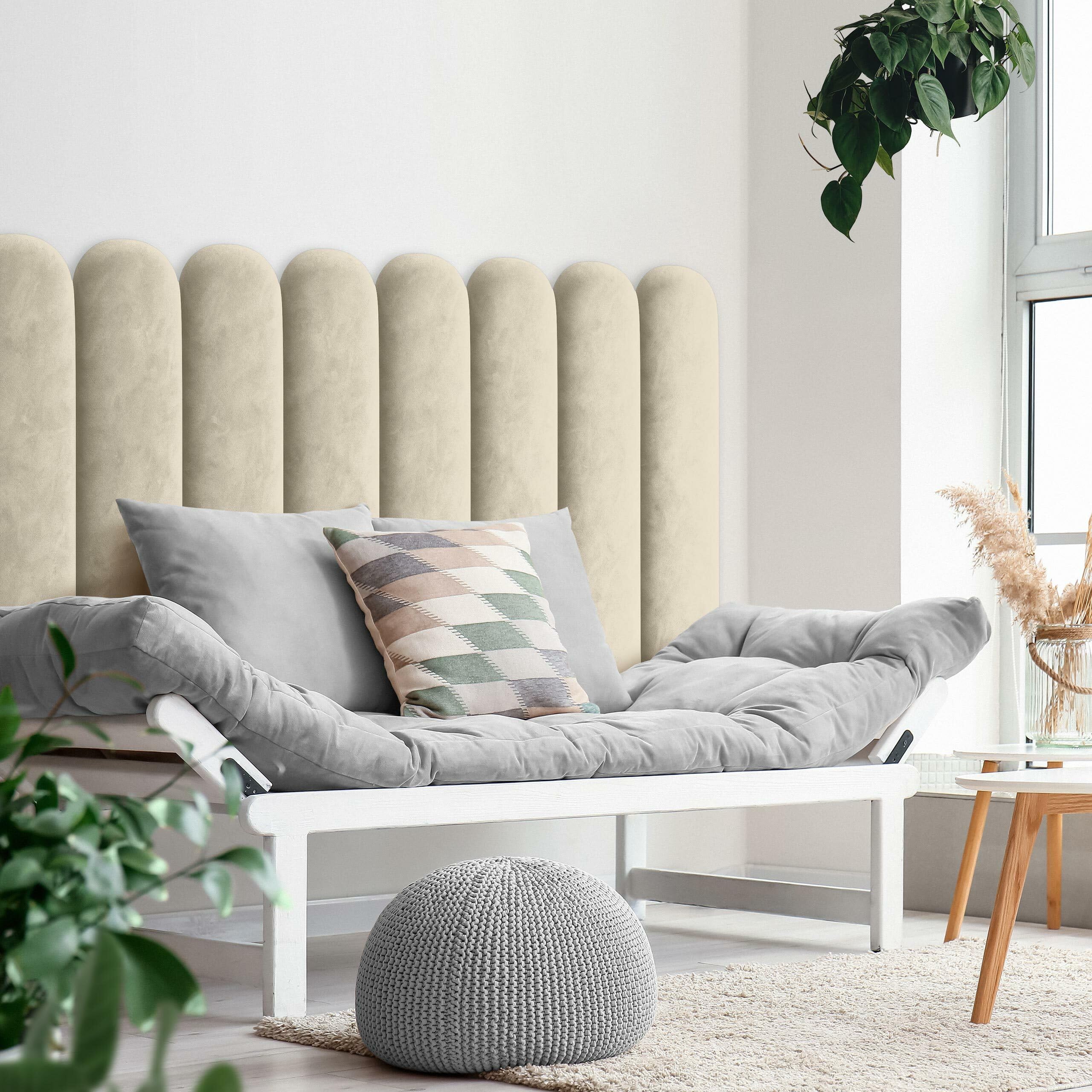 Luxury Muralo Oval Upholstered Headboard - Modern Cream Fabric Panel (30x100cm) for Bedroom & Living Room - Perfect for Master Suite, Guest Room, and Apartment Decor
