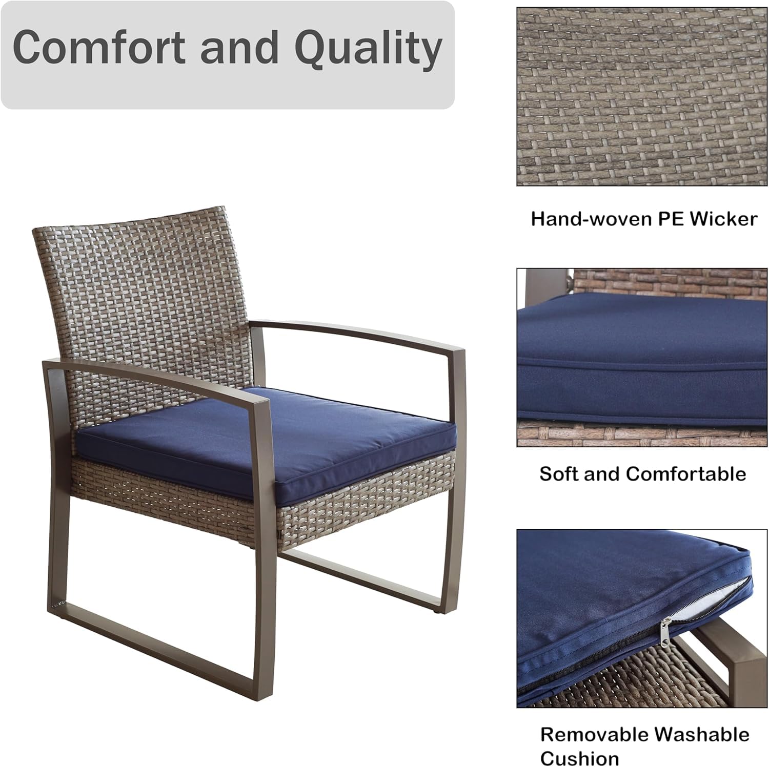 LOKATSE HOME 5-Piece Outdoor Patio Conversation Set - PE Wicker Rattan Sofa with Cushioned Chairs, Ottomans & Tempered Glass Coffee Table - Perfect for Backyard, Garden, Porch, Poolside & Outdoor Entertaining