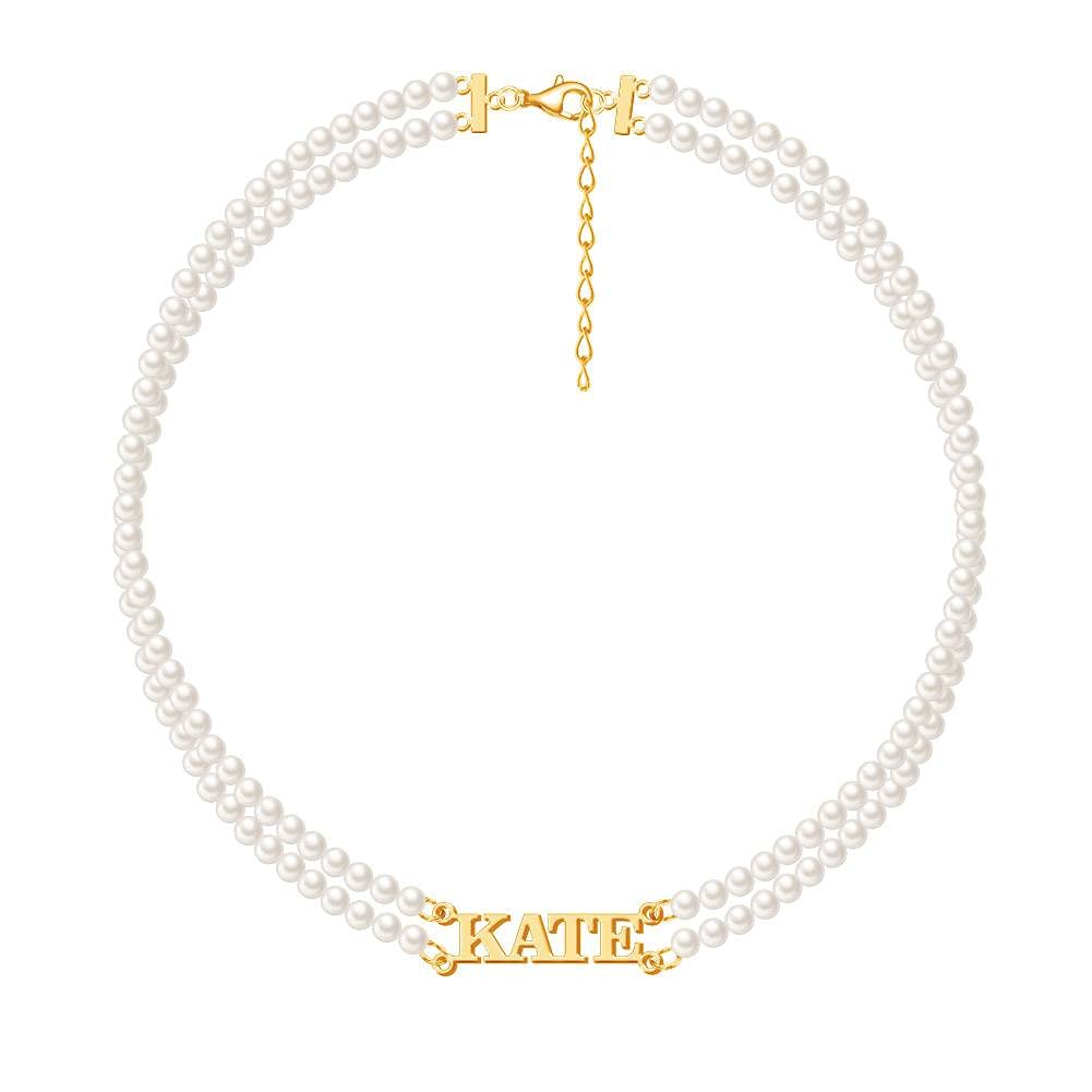 Custom Pearl Name Necklace for Women - Personalized Nameplate Choker with Pearls | Dainty Jewelry Gift for Birthday, Anniversary & Valentine's Day | Perfect for Everyday Wear, Special Occasions & Gifting