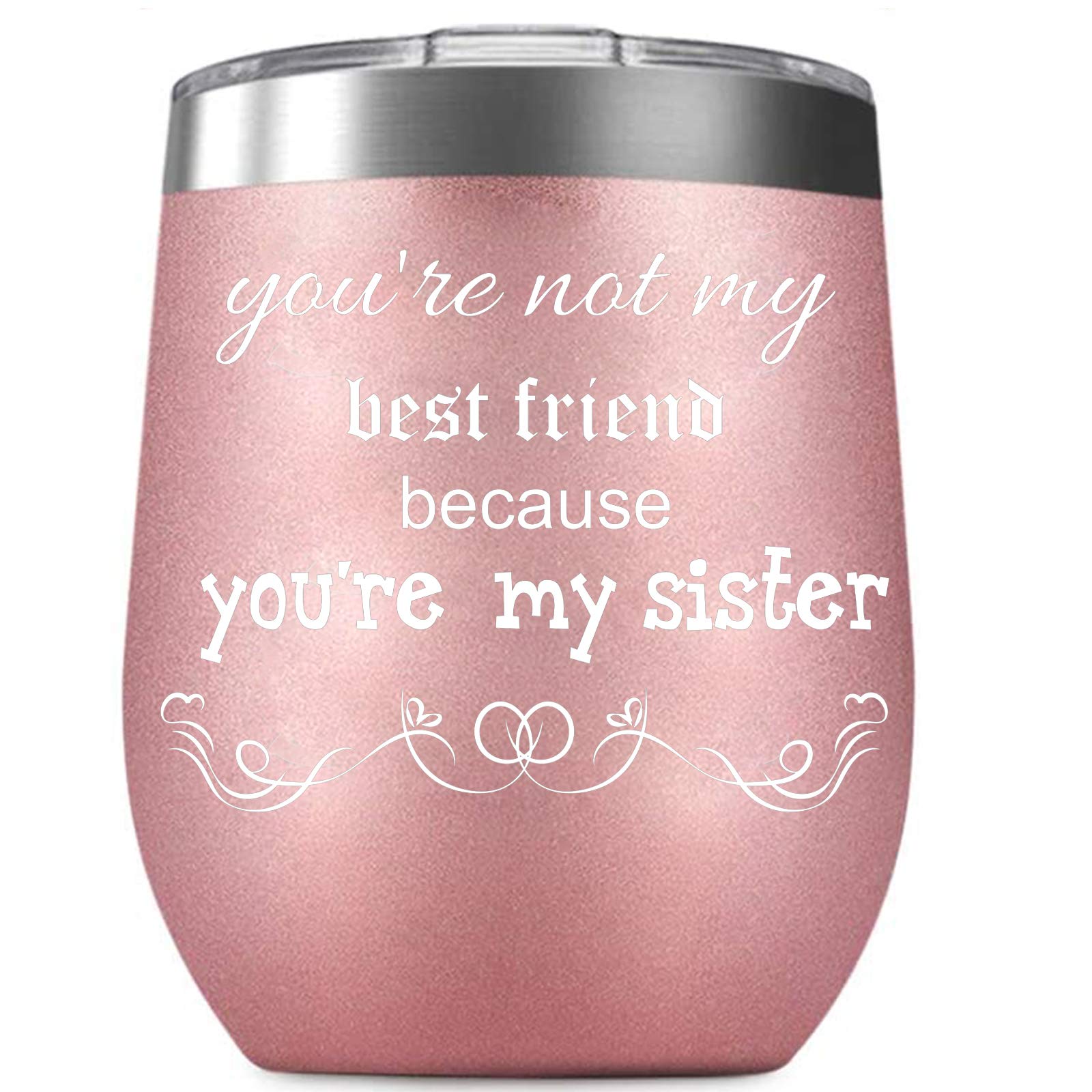 Rose Gold 12oz Wine Glass with Lid - Perfect Mother's Day Gift, Fun Birthday Cup for Women, Best Friend & Long Distance Friendship Gift - Ideal for Sister Gifts, Parties, Wine Nights & Special Celebrations