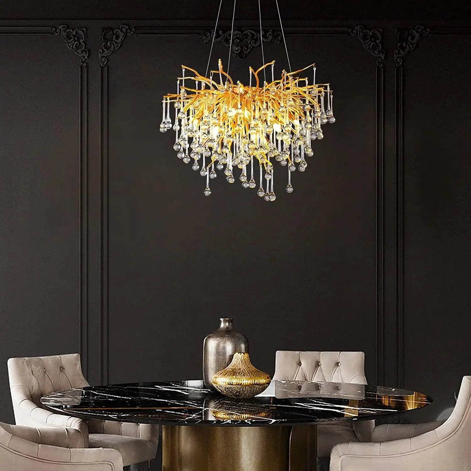 Elegant Semsem Clear Crystal Beaded Chandelier - Luxury Ceiling Light Fixture for Dining Room, Bedroom & Living Room Decor