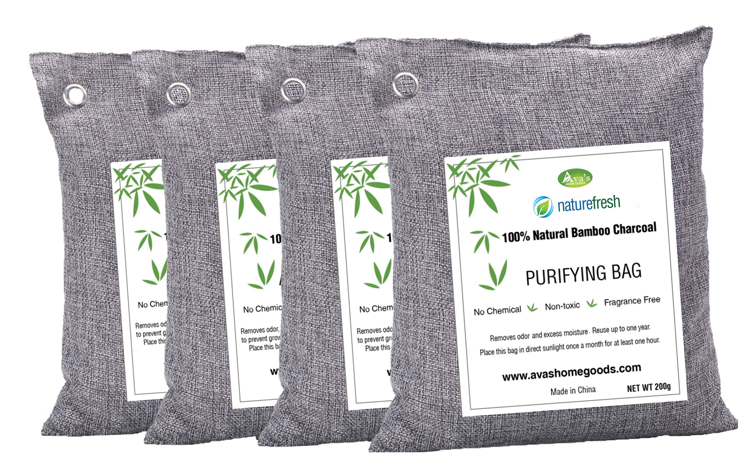 Natural Fresh Air Purifier Bags with Activated Charcoal | 4-Pack Odor Eliminator for Home, Closet, Car & Pet Areas | Eco-Friendly Air Freshener for Musty Smells & Moisture Control