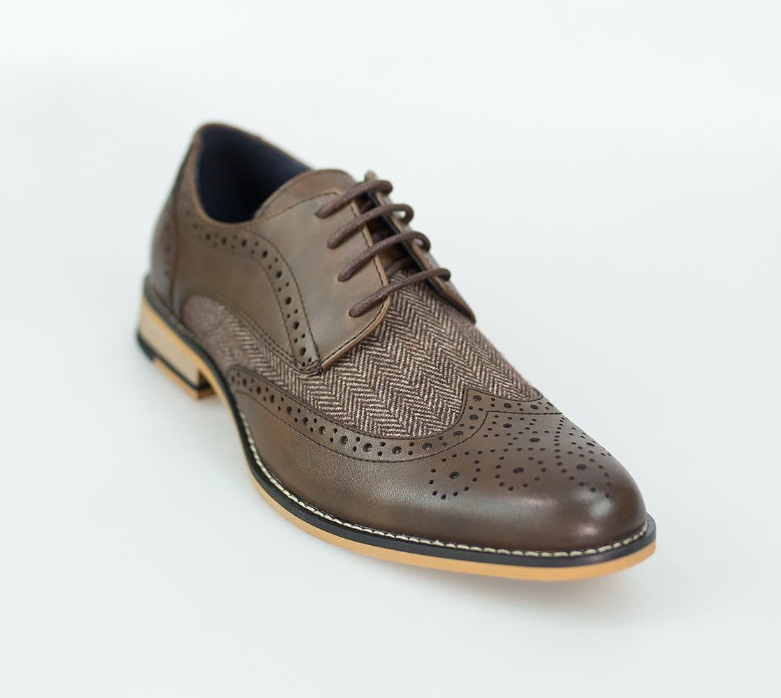 Cavani Horatio Brown Tweed Brogue Shoes for Men | Classic Oxford Dress Shoes | Perfect for Business, Weddings & Formal Occasions