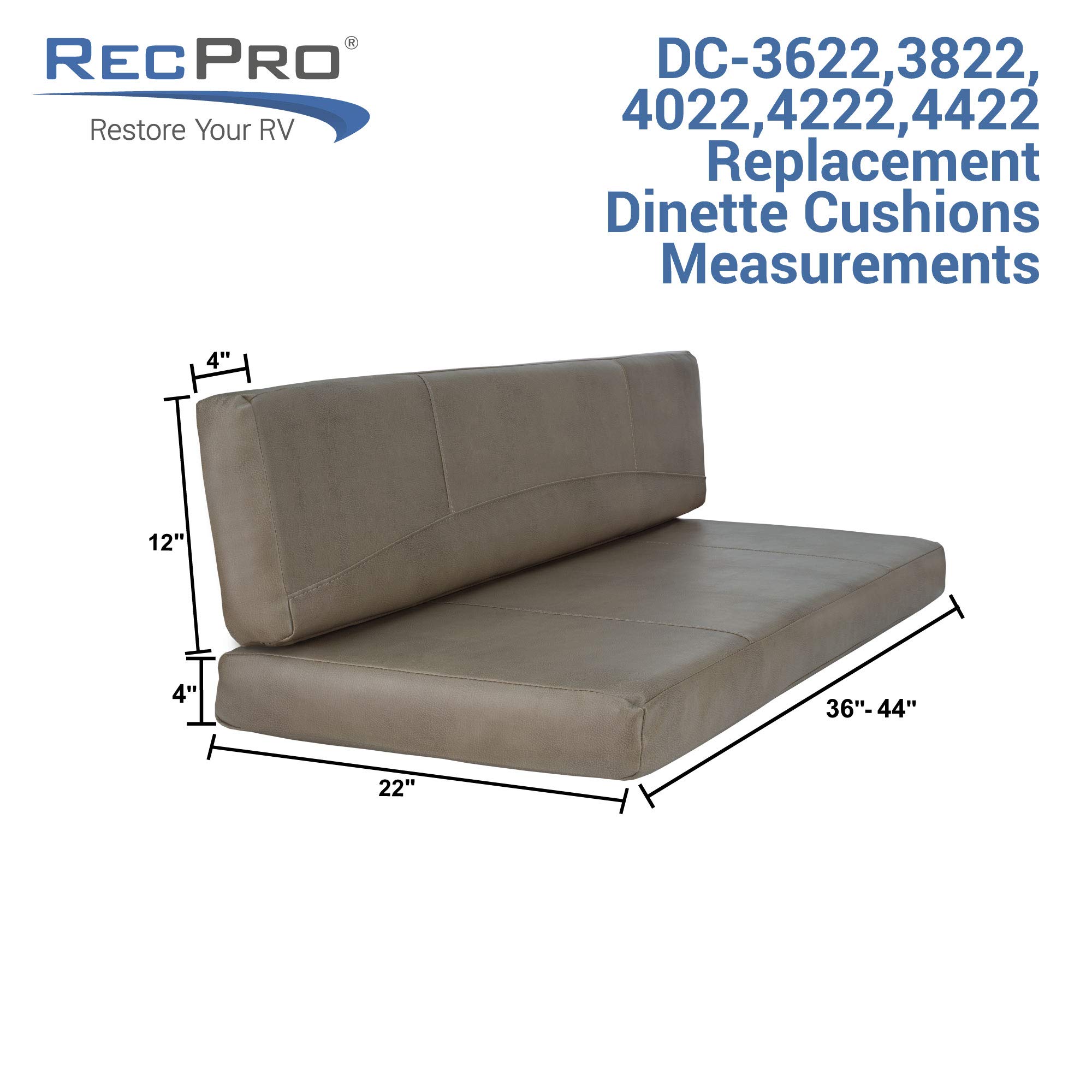RecPro RV Dinette Booth Cushions with Memory Foam - 44