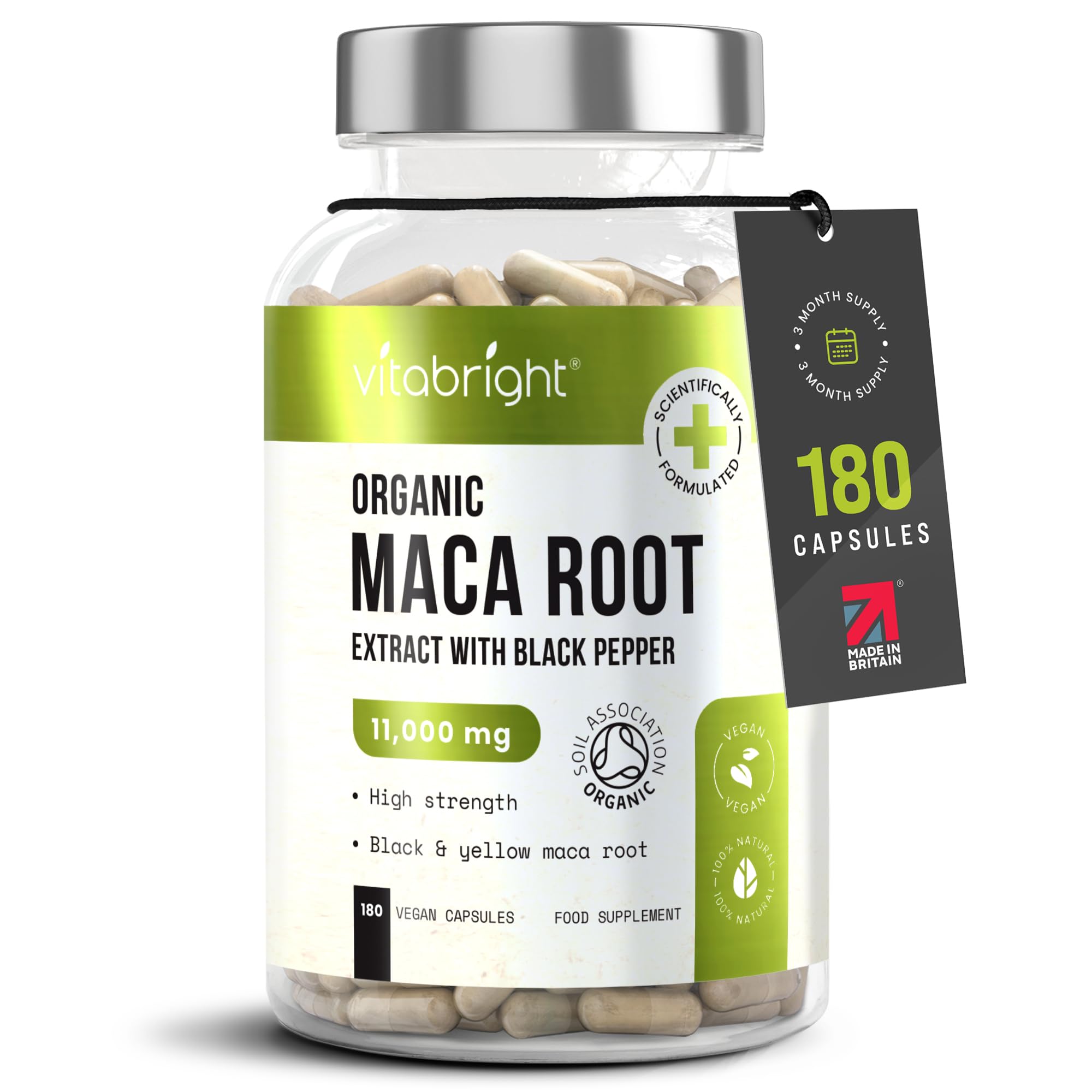 Premium Black Maca Root Capsules 11,000mg - Organic Peruvian Maca Powder Extract for Men & Women (180 Count) - Supports Energy, Fertility & Vitality - Perfect for Daily Wellness & Natural Performance Enhancement