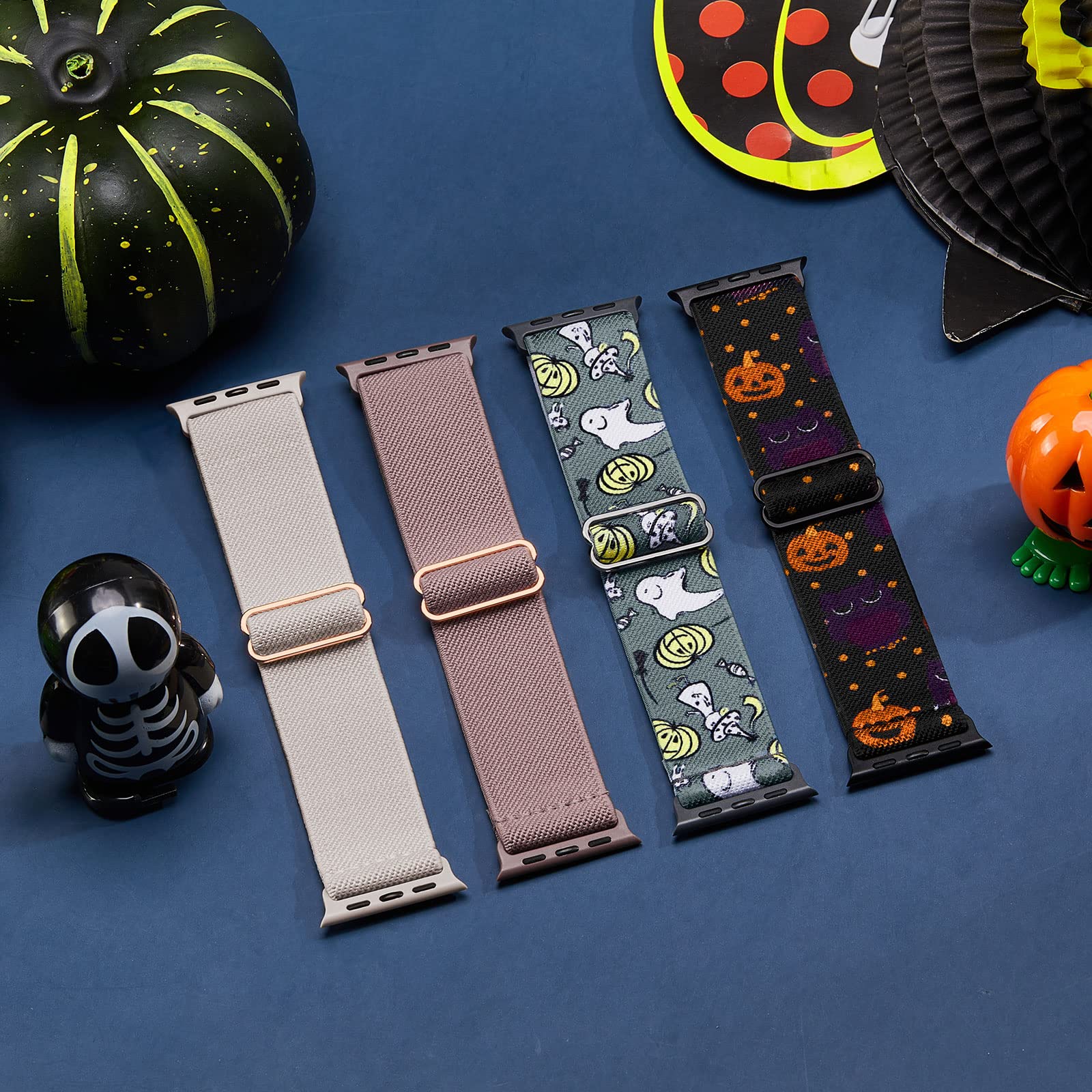 Stretchy Nylon Apple Watch Bands 38mm 40mm 41mm - Adjustable Sport Elastic Straps Compatible with iWatch Series 9/8/7/6/5/4/3/2/1/Ultra/Ultra 2/SE (4 Pack) - Perfect for Halloween, Workouts & Everyday Wear