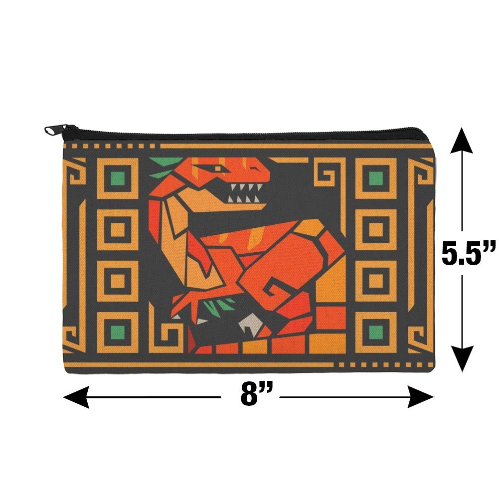 Stylish Geometric Velociraptor Dinosaur Cosmetic Bag - Aztec Mayan Inspired Makeup Pouch Organizer for Travel, Gym & Daily Essentials