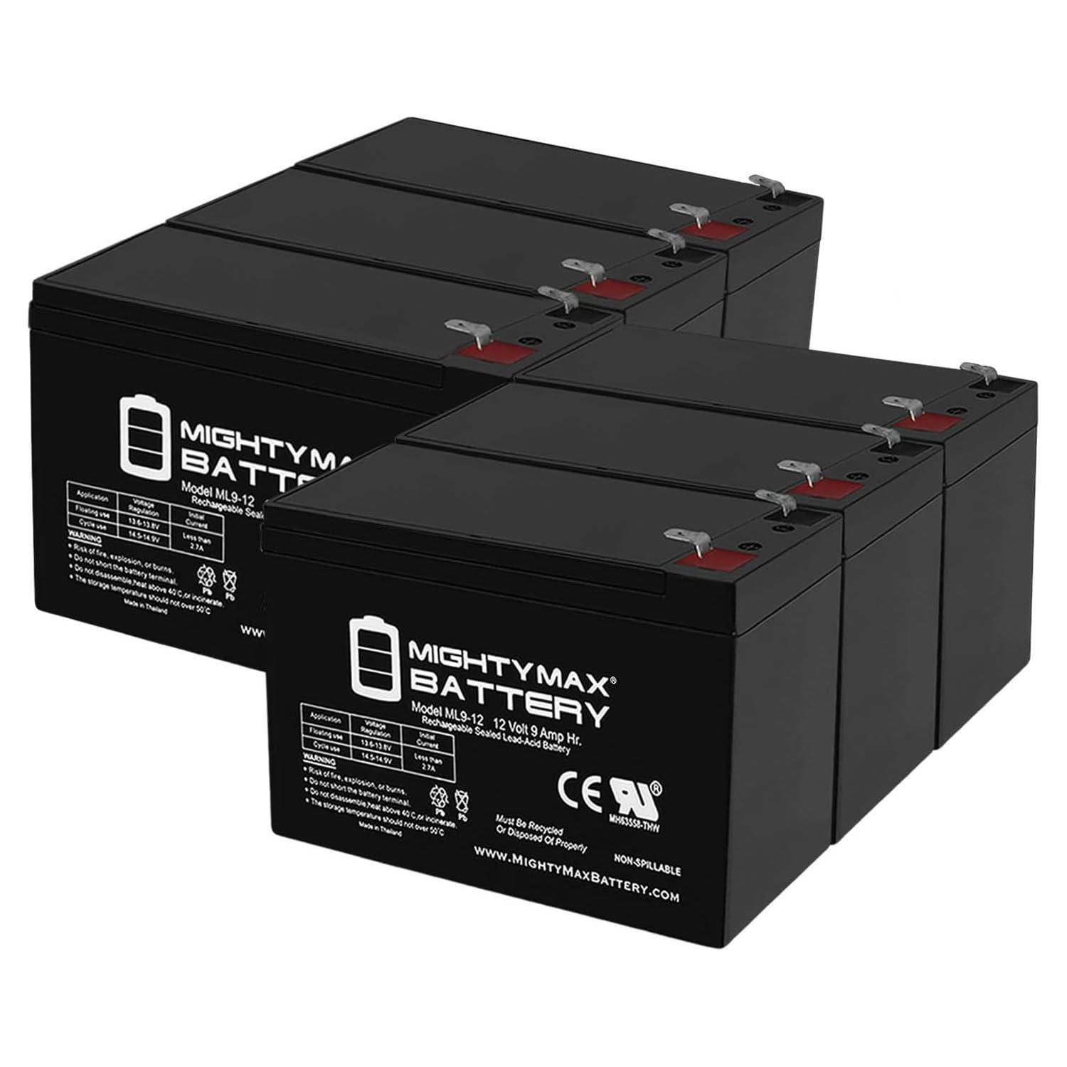 Mighty Max 12V 9Ah Replacement Battery for APC Back-UPS ES BE725BB - 6 Pack UPS Backup Power Supply for Home & Office Electronics, Emergency Power Outage Protection