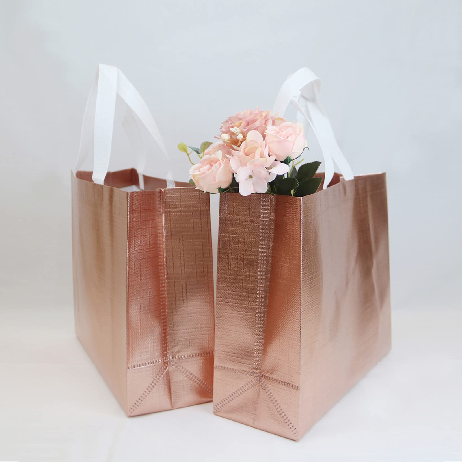 HUANN Rose Gold Bachelorette Party Gift Bags - Large Glossy Reusable Non-Woven Tote Bags for Bridal Shower, Wedding Favors & Girls Night Out