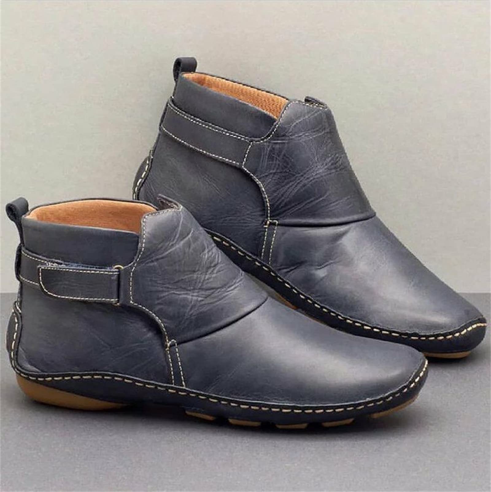 Lausiuoe Women's Ankle Booties - Flat Western Short Boots for Casual & Dressy Outfits | Elegant Pull-On Fashion Boots for Everyday Wear & Office Style