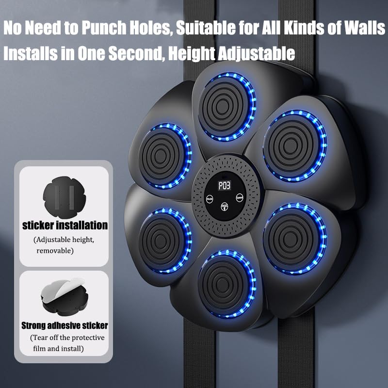 Puncheffy Smart Bluetooth Music Boxing Trainer for Adults & Kids - 18 Speed Adjustable Punching Workout Machine with Boxing Gloves - Perfect for Home Gym, Fitness Training & Stress Relief