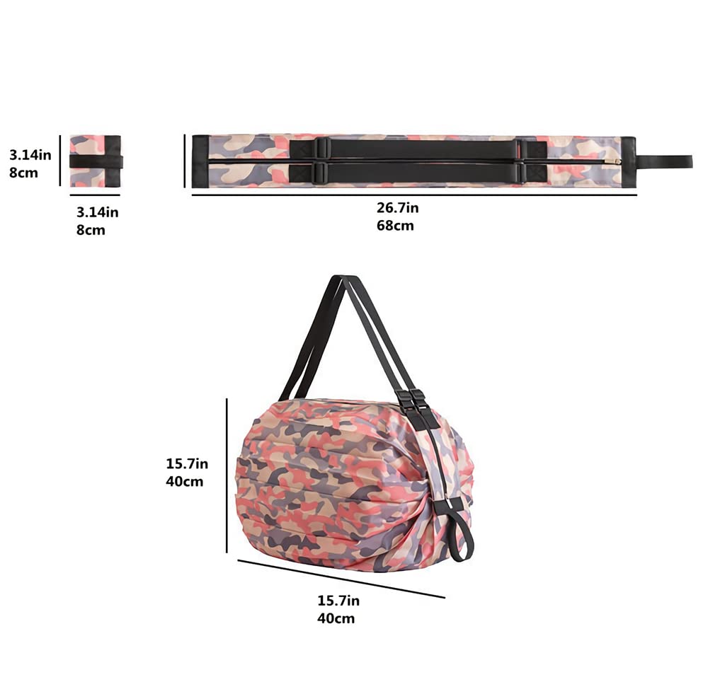 2-Pack Reusable Grocery Bags with Handles - Foldable, Washable & Waterproof Large Capacity Shopping Tote Bags - Pink Camouflage Design - Perfect for Groceries, Beach Trips & Travel (Q85)