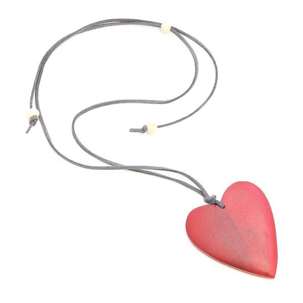 Red Simple Wooden Heart Necklace - Handmade Wood Pendant for Women - Perfect for Valentine's Day, Anniversary & Romantic Gifts