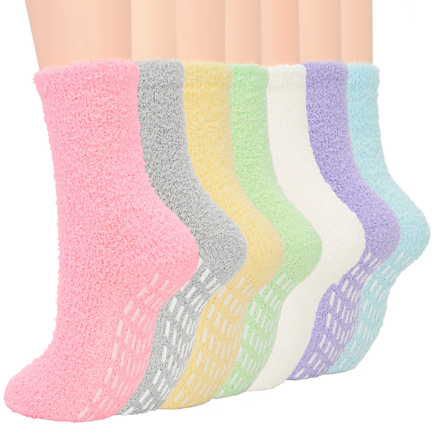 Zando Non-Slip Grip Socks for Women - Cozy Plush Yoga, Pilates & Hospital Socks - Warm Non-Skid Athletic Slippers for Workout, Sleep & Home Use