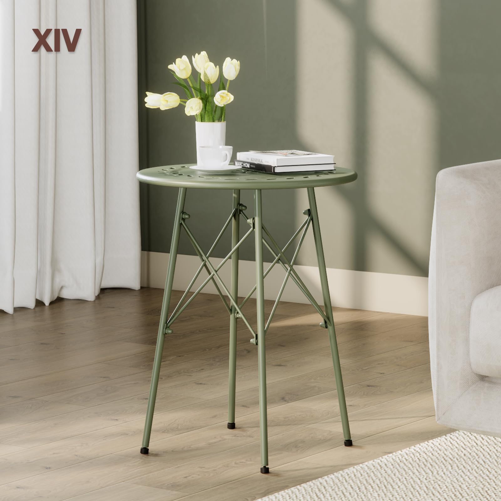 XIV Outdoor Side Table - Small Round Metal Patio Table, Weatherproof & Durable Accent Table for Garden, Balcony, Yard (Green) | Perfect for Outdoor Lounging, Poolside Drinks & Backyard Decor