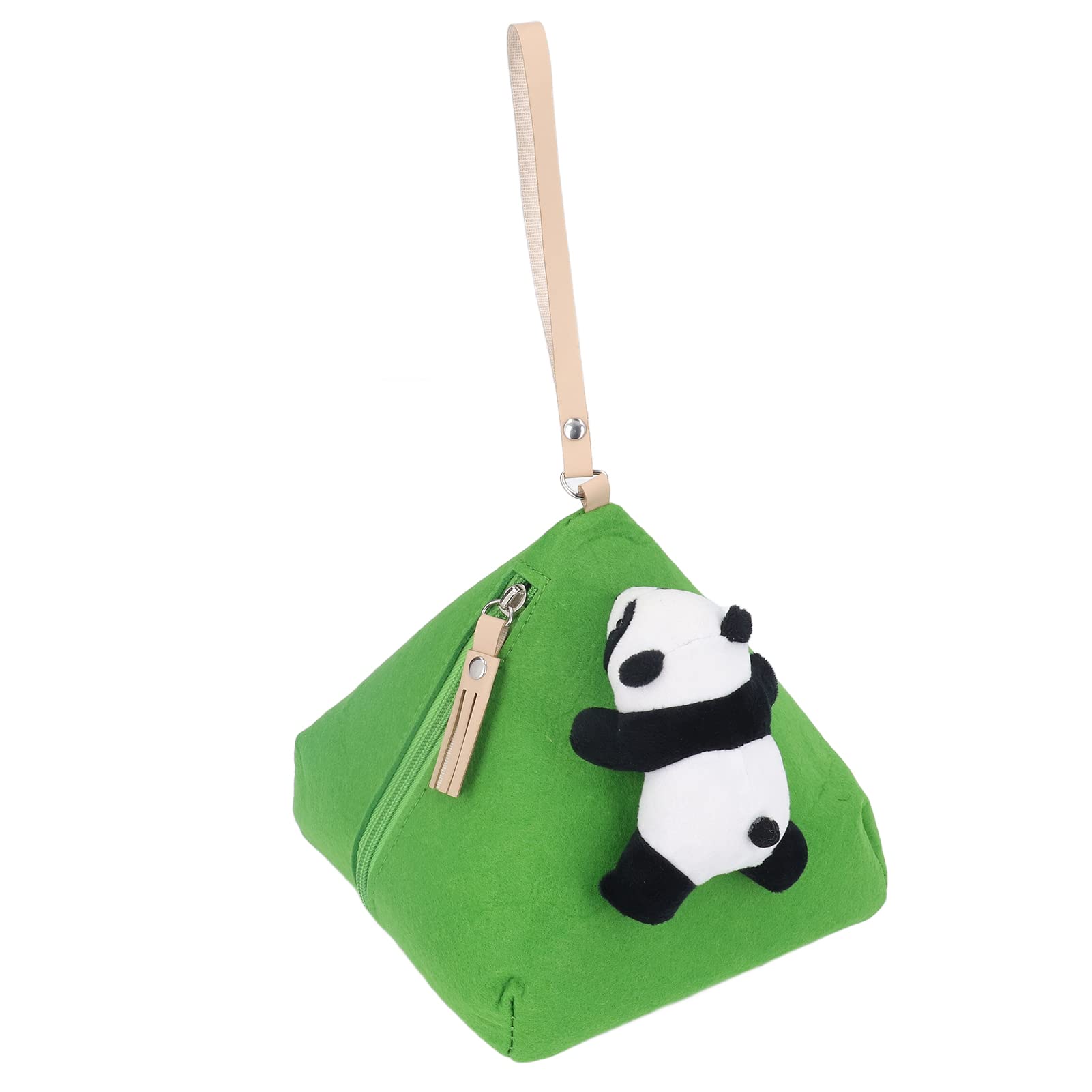 Cute Panda Coin Purse - Large Capacity Felt Triangle Wallet with Keychain - Chinese Zongzi Style Handmade Pouch for Coins, Keys & Small Essentials (Perfect for Travel, Gifts & Daily Use)