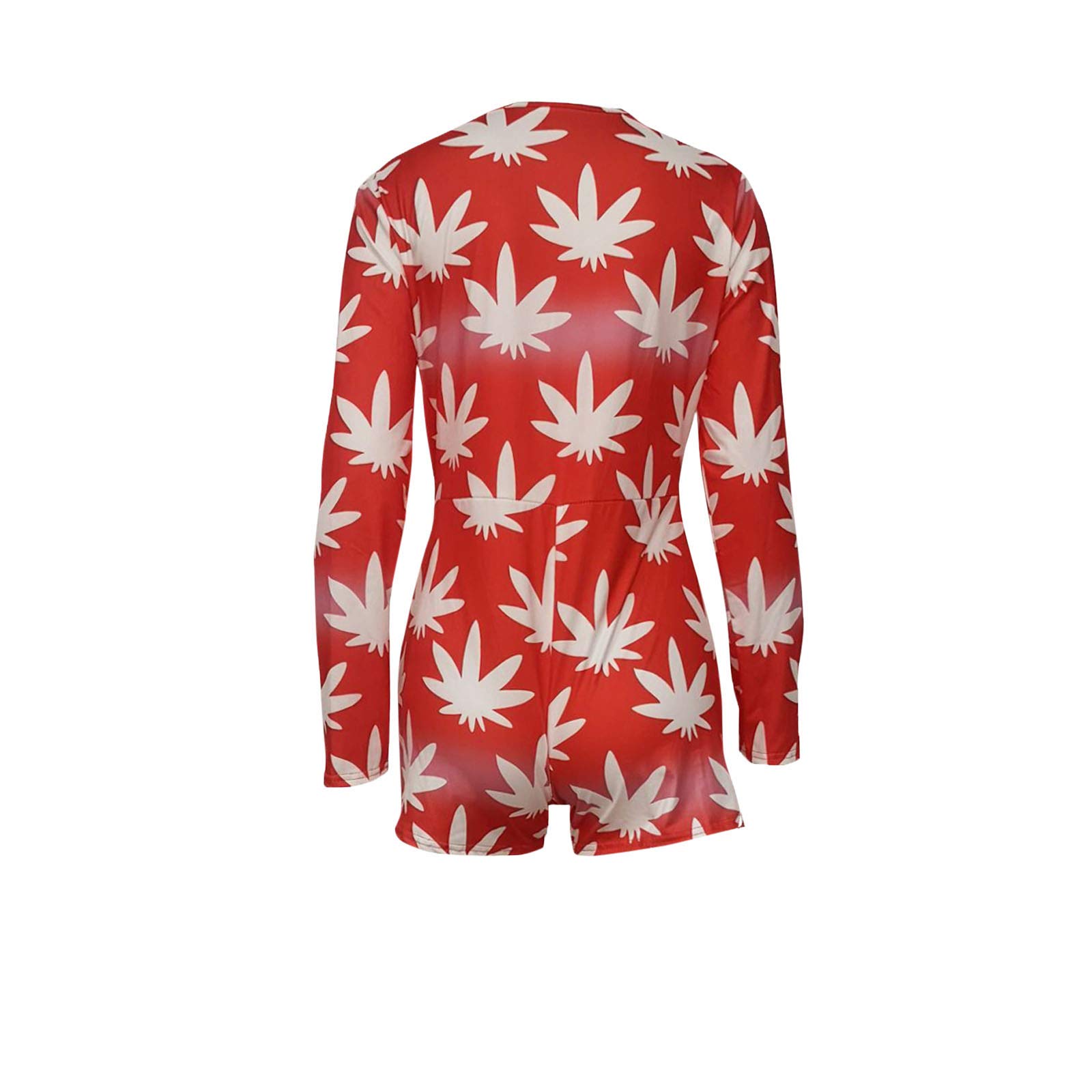 Sastianaen Women's Lips & Leaves Print Jumpsuit - Casual Tight Long Sleeve Stretchy Slim Romper for Spring and Fall | Perfect for Date Night, Office Wear & Weekend Outfits